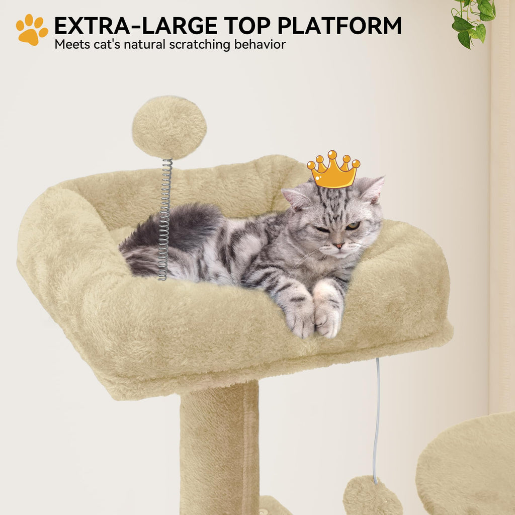 YITAHOME 44in Multi-Level Cat Tree for Indoor Kittens, Cat Furniture with Scratch Posts, Window Padded Plush Perch, Comfortable Hammock, and Interactive Pompoms, Beige