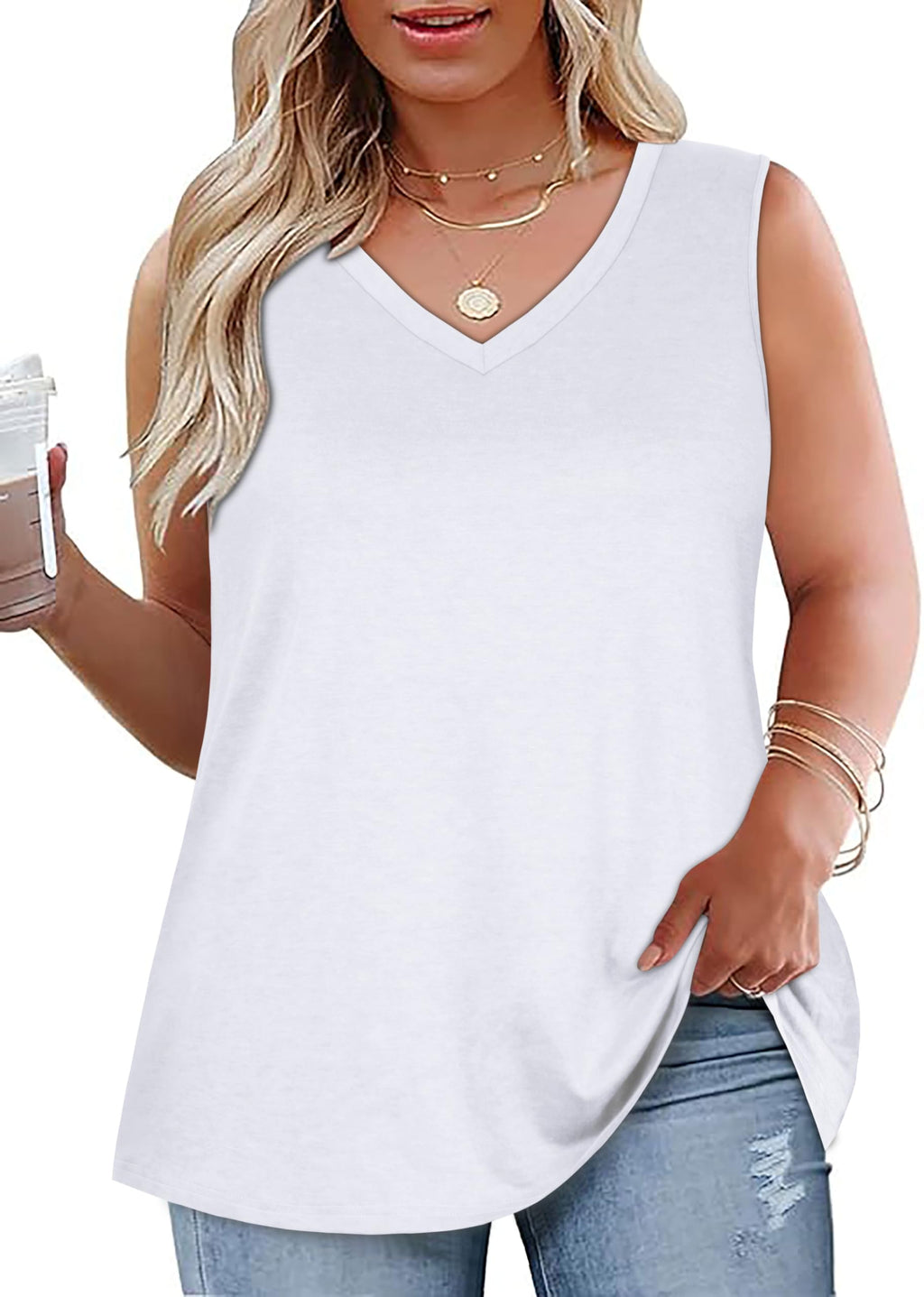 Plus Size Tanks Women Summer Top V Neck Sleeveless Top Loose Fit Tee Workout Shirts 2026