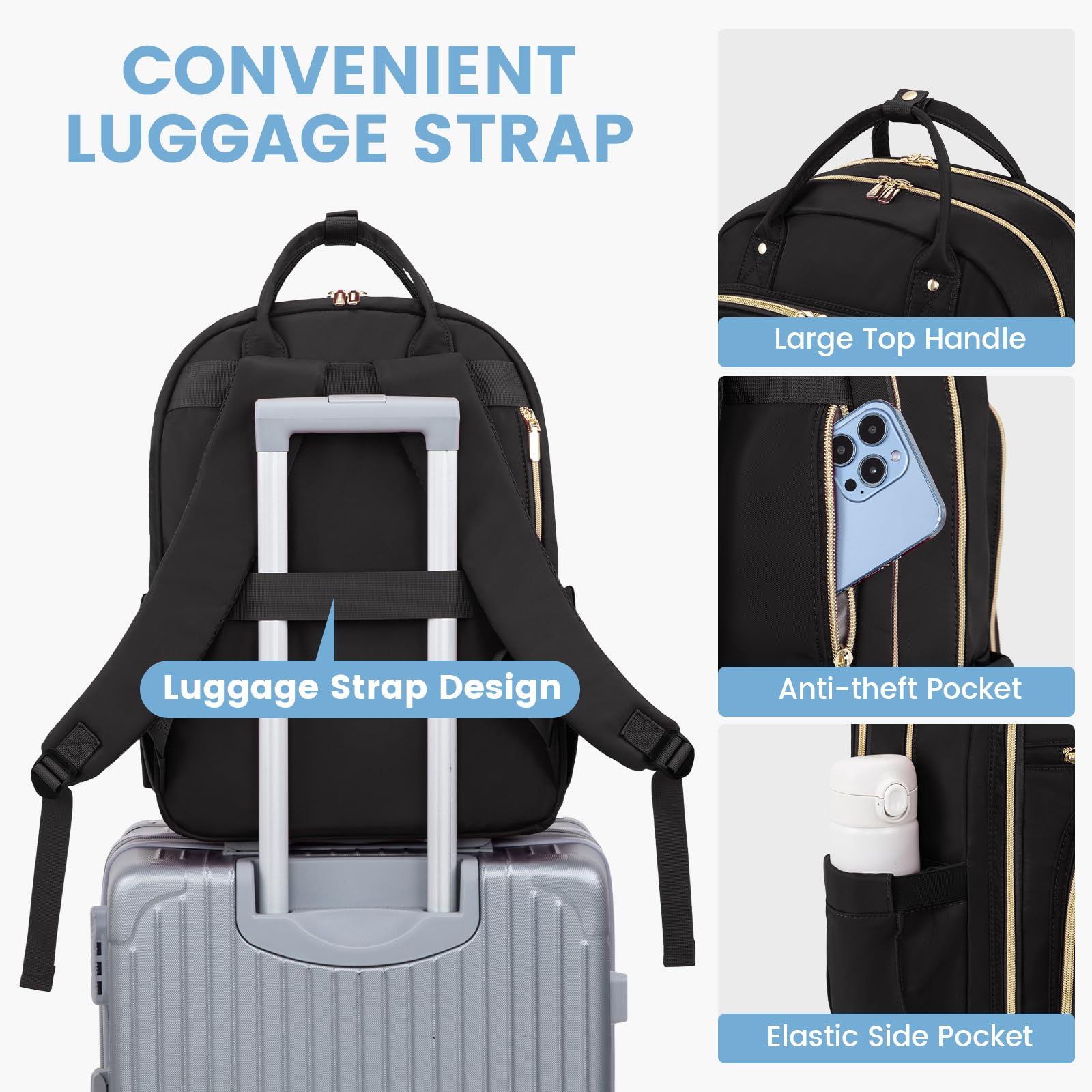 LOVEVOOK Laptop Backpack for Women, Water Resistant Travel Work Backpacks Purse College Business Teacher Nurse Computer bag with USB Charging Port