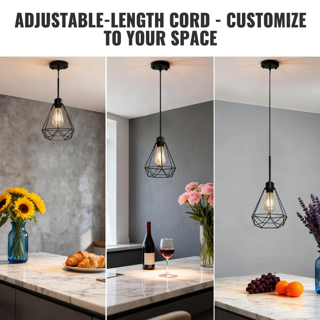 Maliralt Pendant Light Hanging Lights Fixture - Adjustable Hanging Lamps with Black Metal Diamond Shade for Kitchen Island, Dining Room Over Table, Breakfast Corner, Farmhouse Home Decor - 1 Pack
