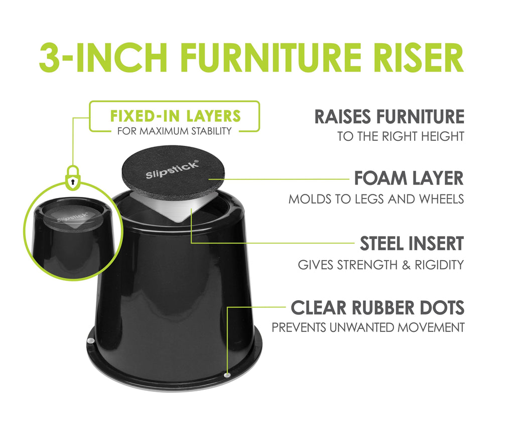 Slipstick CB674 Premium 2 Inch Furniture Risers/Bed Raisers with Steel Reinforced Top (4 Pack) Adds 2" Height, Supports 2,640 Pounds, Stackable with CB671