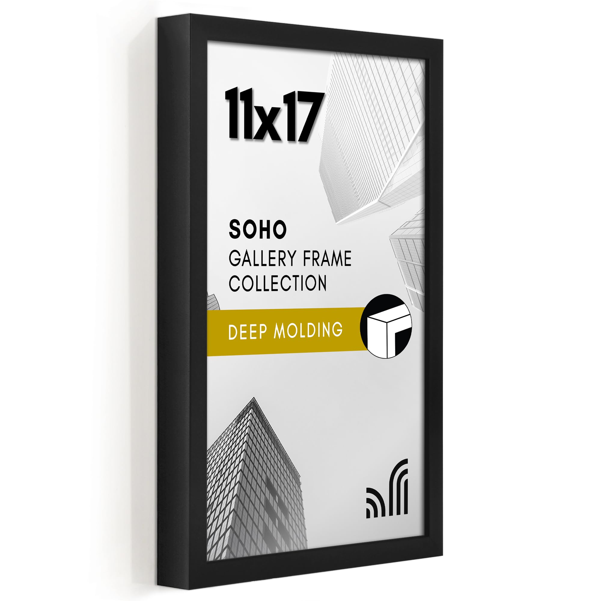 Americanflat 5x7 Picture Frame with Shatter-Resistant Glass - Soho Collection - Gallery Style Deep Molding Picture Frames for Tabletop and Wall Display - Black