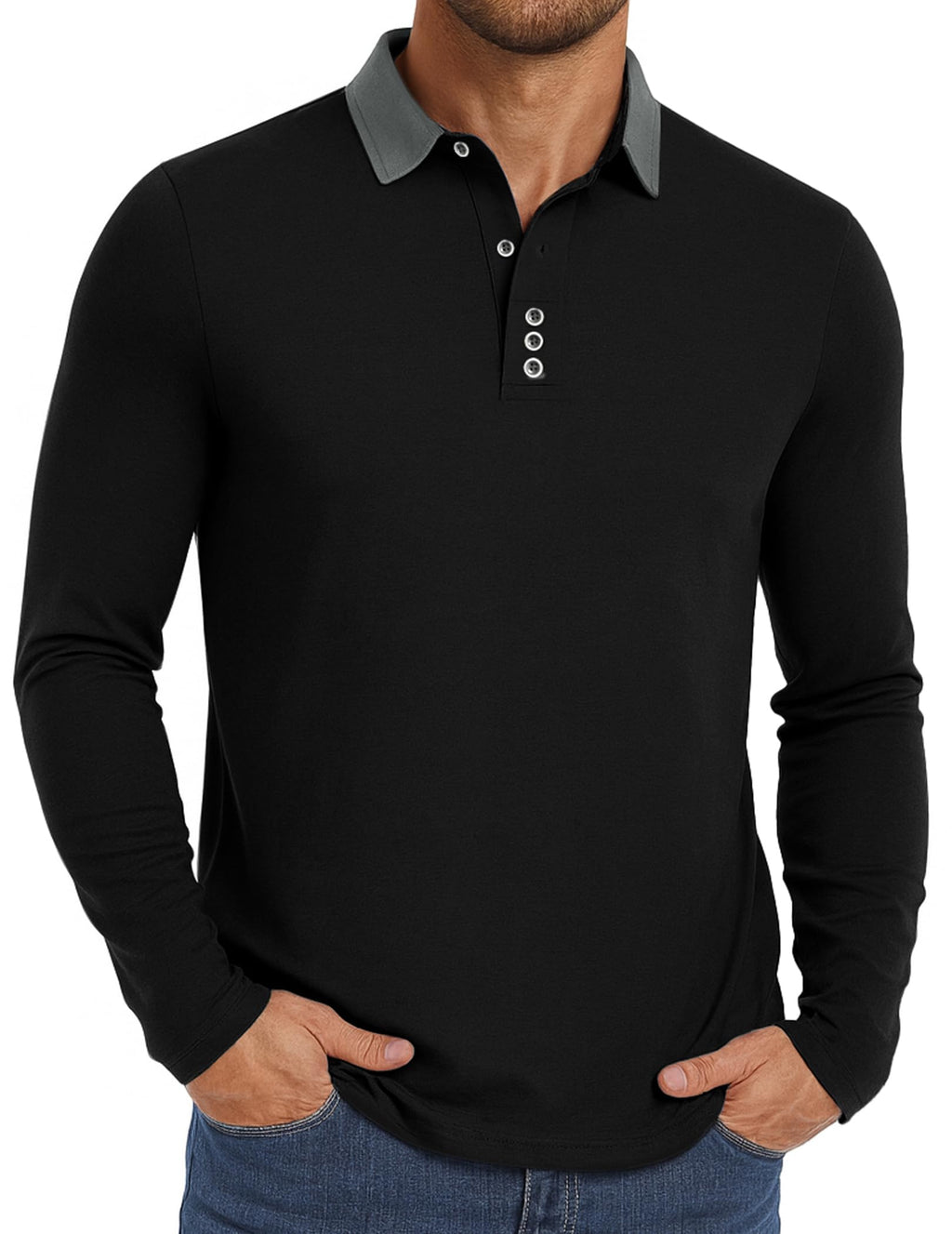 PEGENO Mens Polo Short/Long Sleeve Shirt Classic Button Basic Solid Color Designed Collared Polo Shirt Fashion Casual Shirts