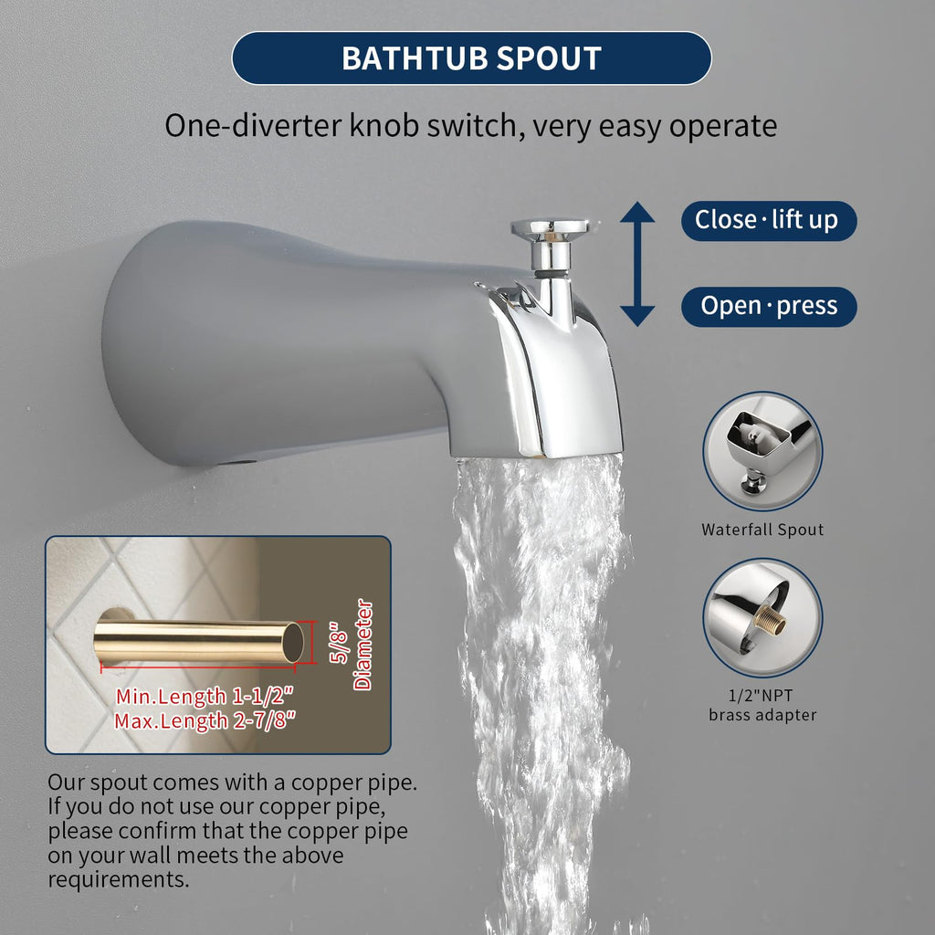 Shower Tub Kit Tub Shower Faucet Combo Set Bathtub Faucet Set Shower System with Tub Spout Shower Valve and Trim Kit Shower Fixtures Brushed Gold