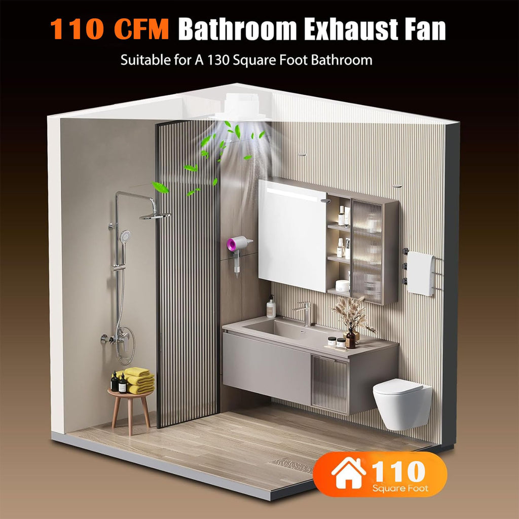 Orsong Bathroom Exhaust Fan 10" Panel Ultra Quiet without Light(8x8 Mount), 110CFM, 4" Duct for Bathroom/Garage/Home