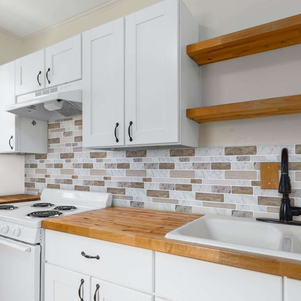 WOWSTAR 10-Sheet Peel and Stick Backsplash Tile for Kitchen, Back Splash Stick On Tiles for Kitchen Wall (Sand)