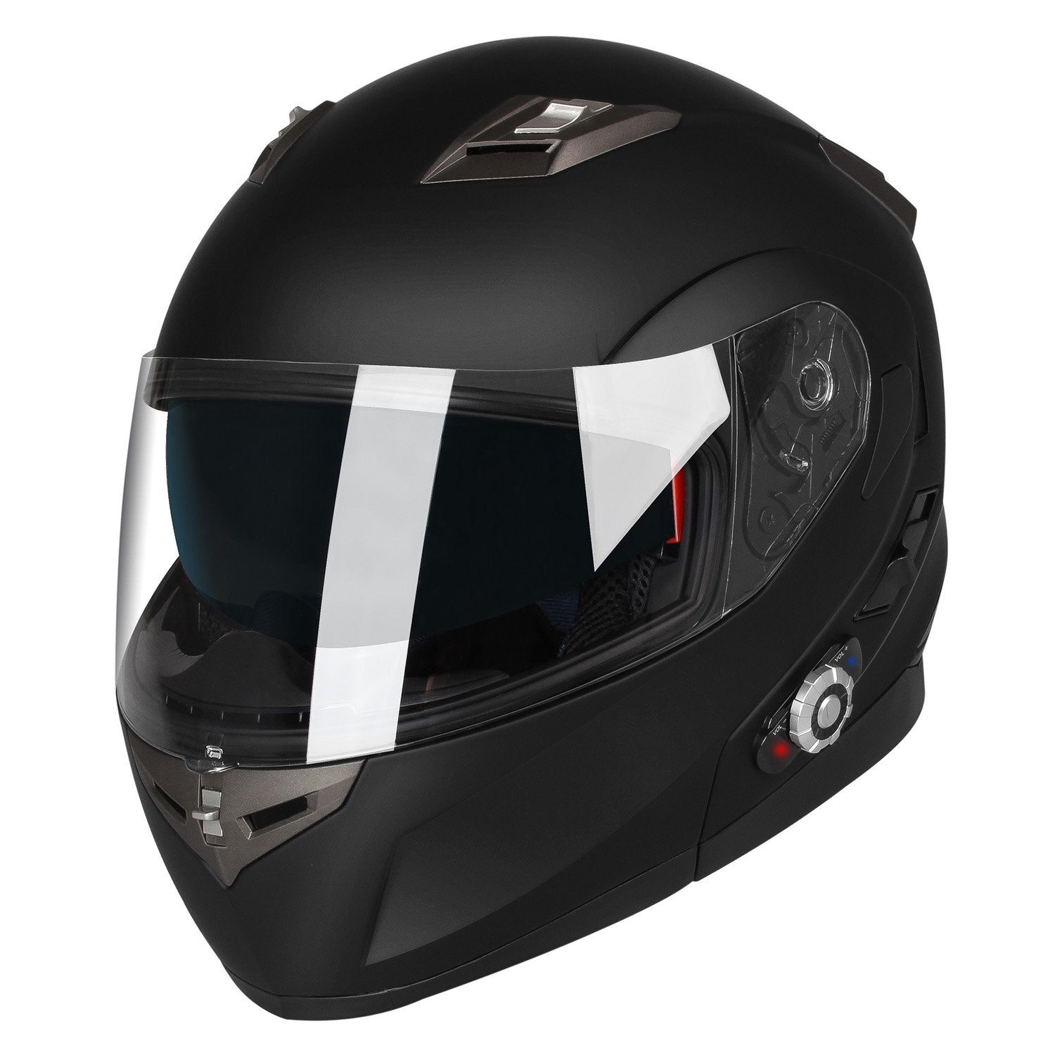 FreedConn BM2-S Bluetooth Motorcycle Helmet, Flip-Up Modular Motorbike Helmet, 500M Connectivity for 2-3 Riders, Voice Dial, Hands-Free Call, MP3, FM, DOT Certified (Medium, Gloss Black)