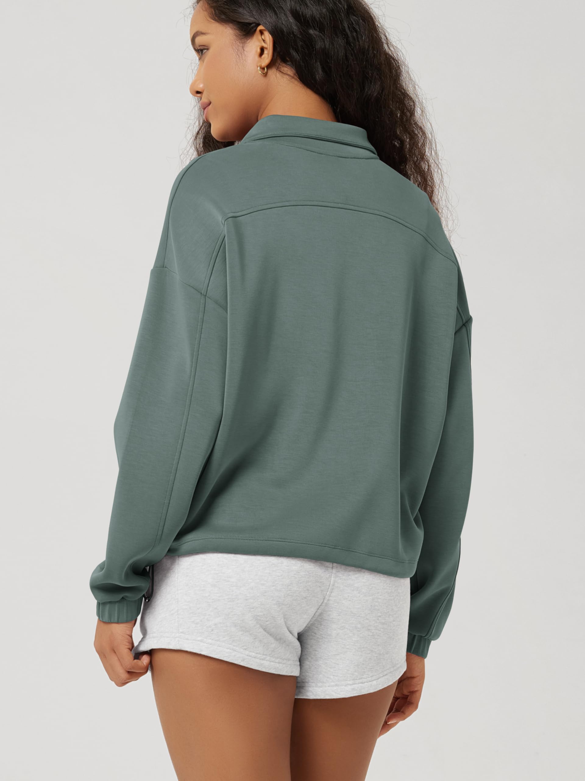 ODODOS Women's Modal Soft Cinchable Sweatshirts Half Zipper Funnel Neck Oversize Pullover with Pockets