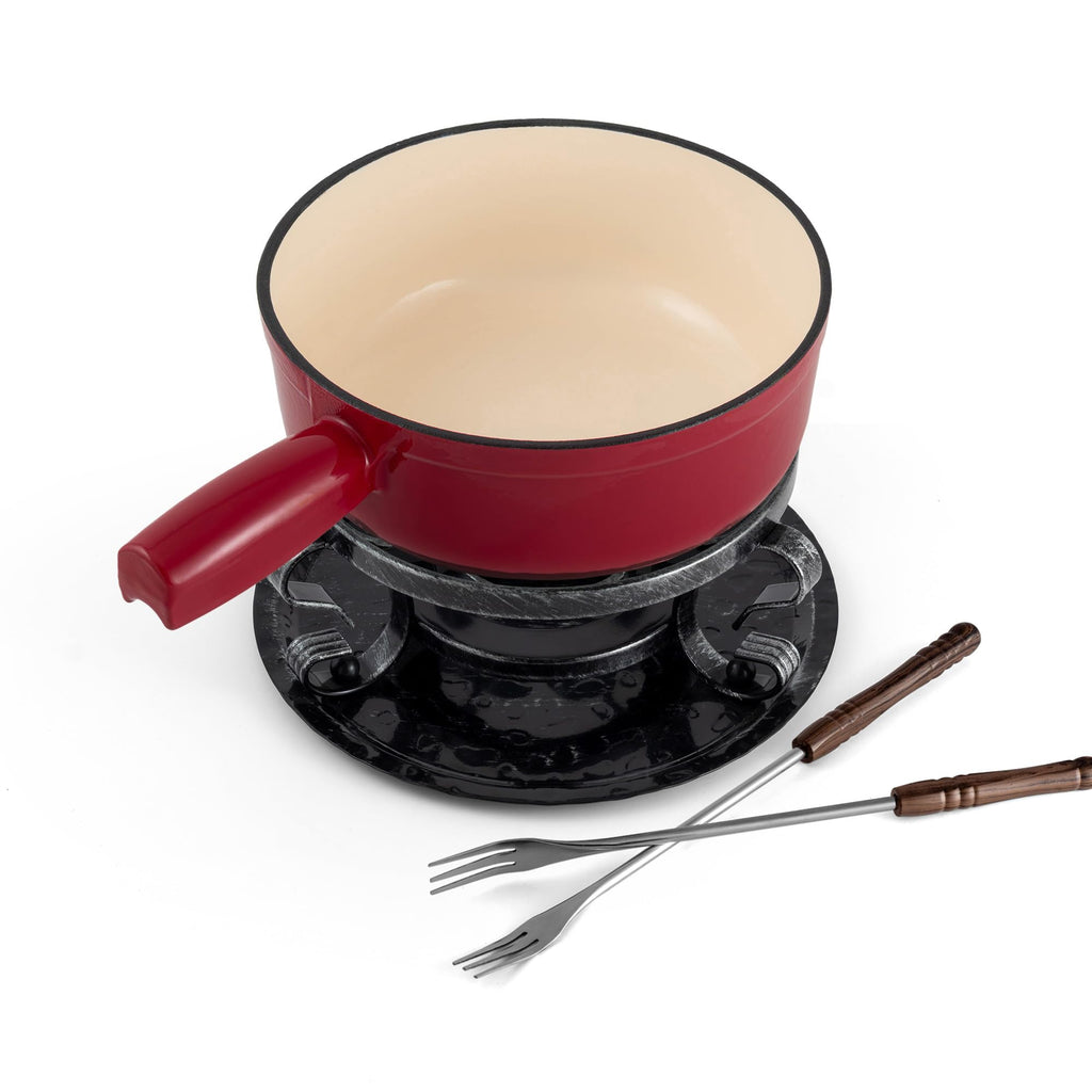 Swissmar Lugano Cast Iron Cheese Fondue Set, 9-Piece, 2 QT / 2 L - Ideal for Melting Cheese, Chocolates, Caramel, & More - Perfect for Kitchen Collection & Gift Giving - Matte Black