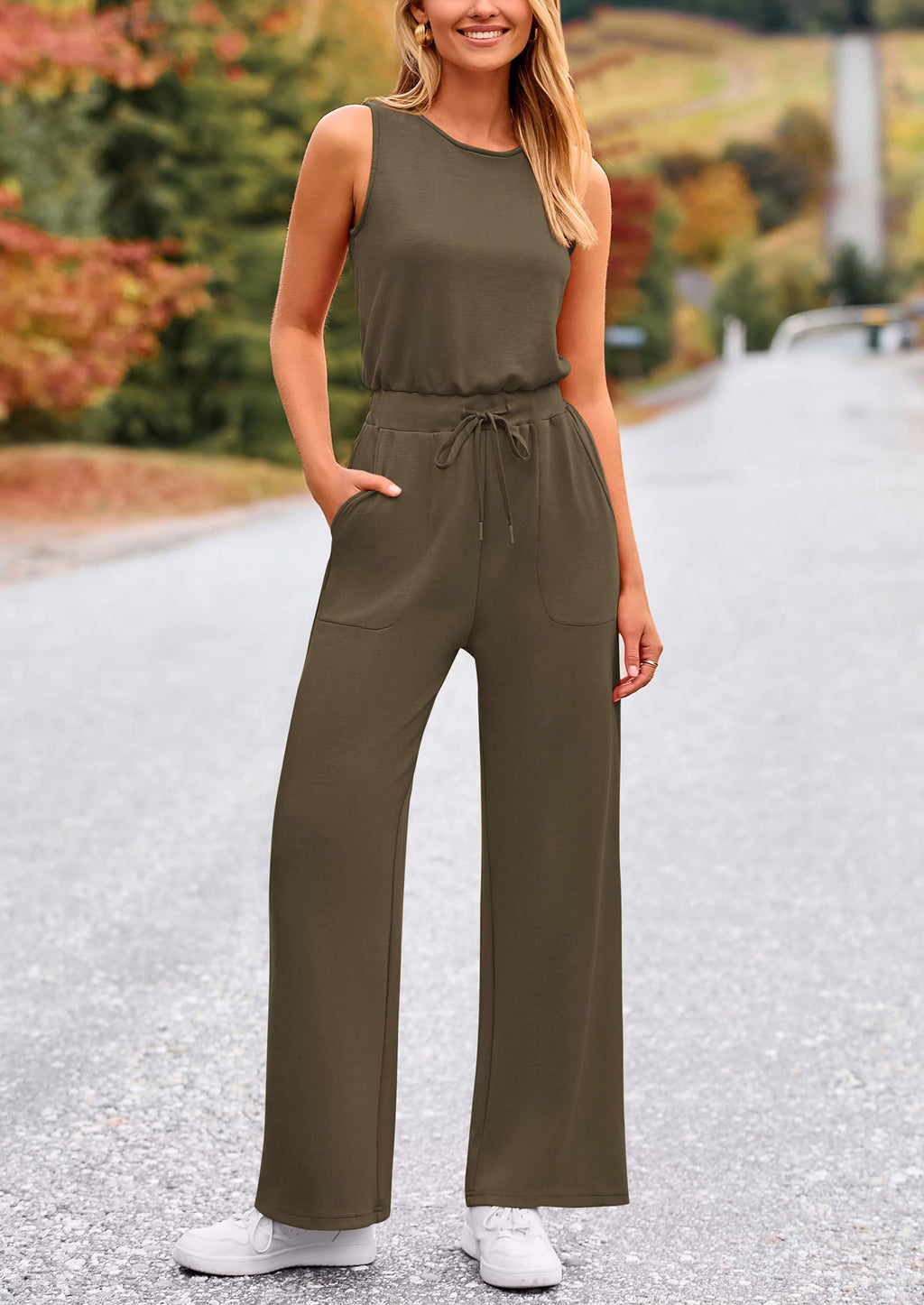 PRETTYGARDEN Jumpsuits for Women Casual 2026 Summer Sleeveless Wide Leg Pants Rompers One Piece Beach Vacation Spring Outfits