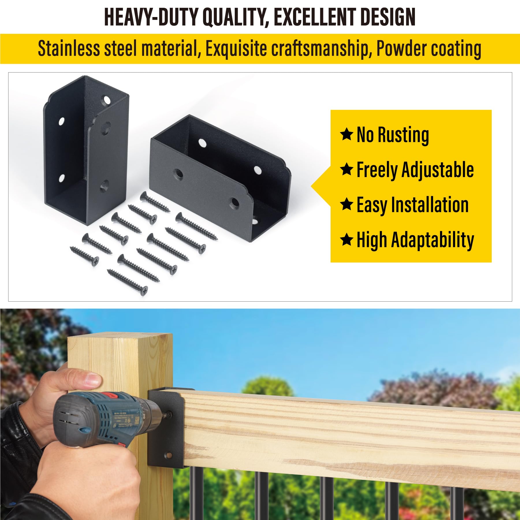 AECXM 201 Stainless Steel 2" x 4" (1 ½" x 3 ½" Actual) Deck Railing 27.5° Stair Connectors, for Deck Railing Stair Handrail Connection Installation Deck Railing Bracket (4 Pair-Black)