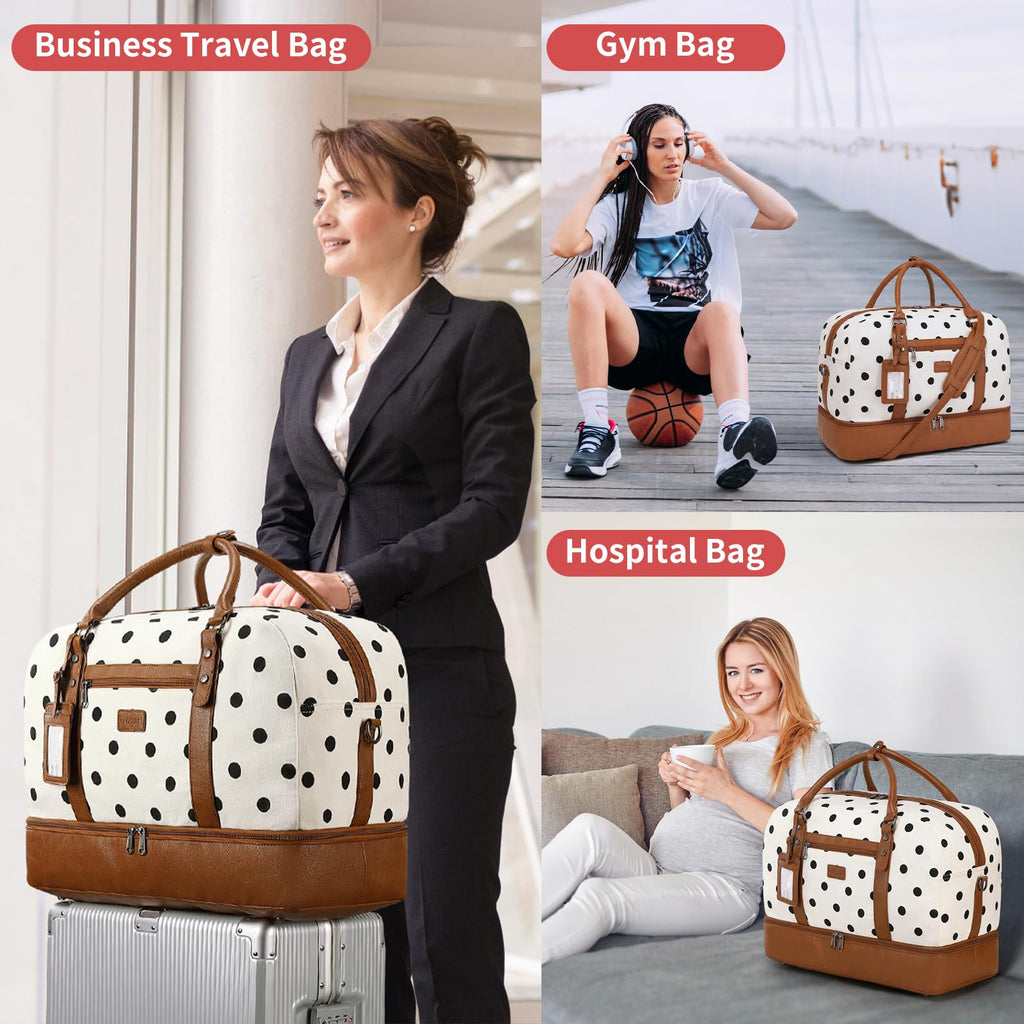 Wogarl 4PCS Weekender Bags for Women Large Overnight Weekend Travel Duffel Carry on Shoulder with Shoe Compartment Canvas Toiletry Bag for Travel Business Gym