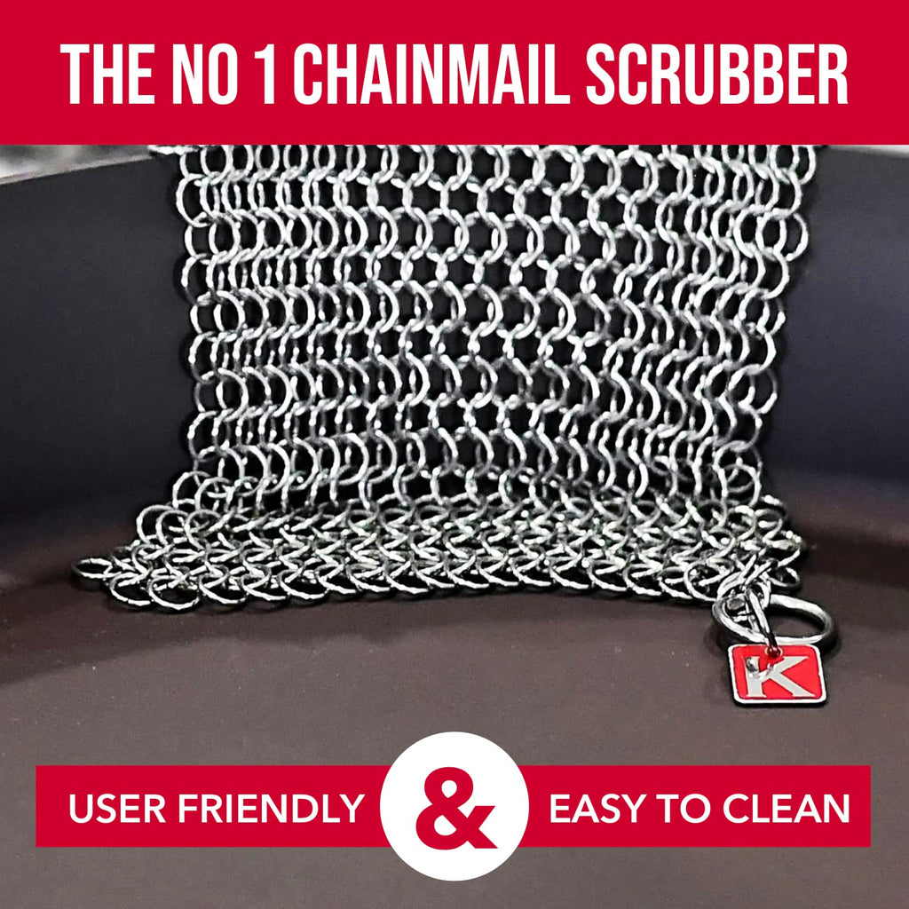 Knapp Made CM Scrubber 4" x 4" Small Ring Chainmail Cast Iron Scrubber, Premium Stainless Steel Mesh Cleaner for Pre-Seasoned Pans, Dutch Ovens, Grills and Skillets