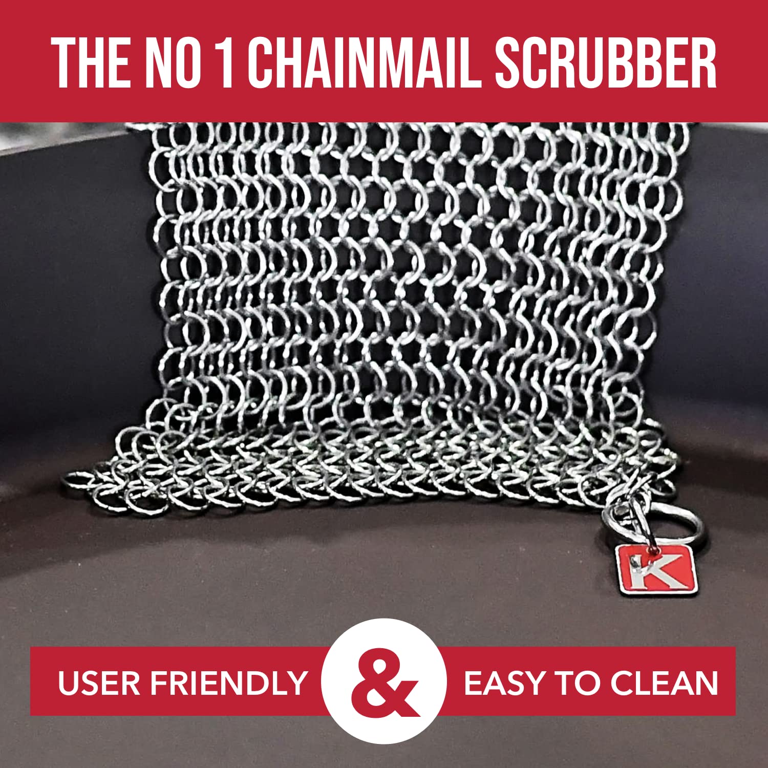 Knapp Made CM Scrubber 4" x 4" Small Ring Chainmail Cast Iron Scrubber, Premium Stainless Steel Mesh Cleaner for Pre-Seasoned Pans, Dutch Ovens, Grills and Skillets