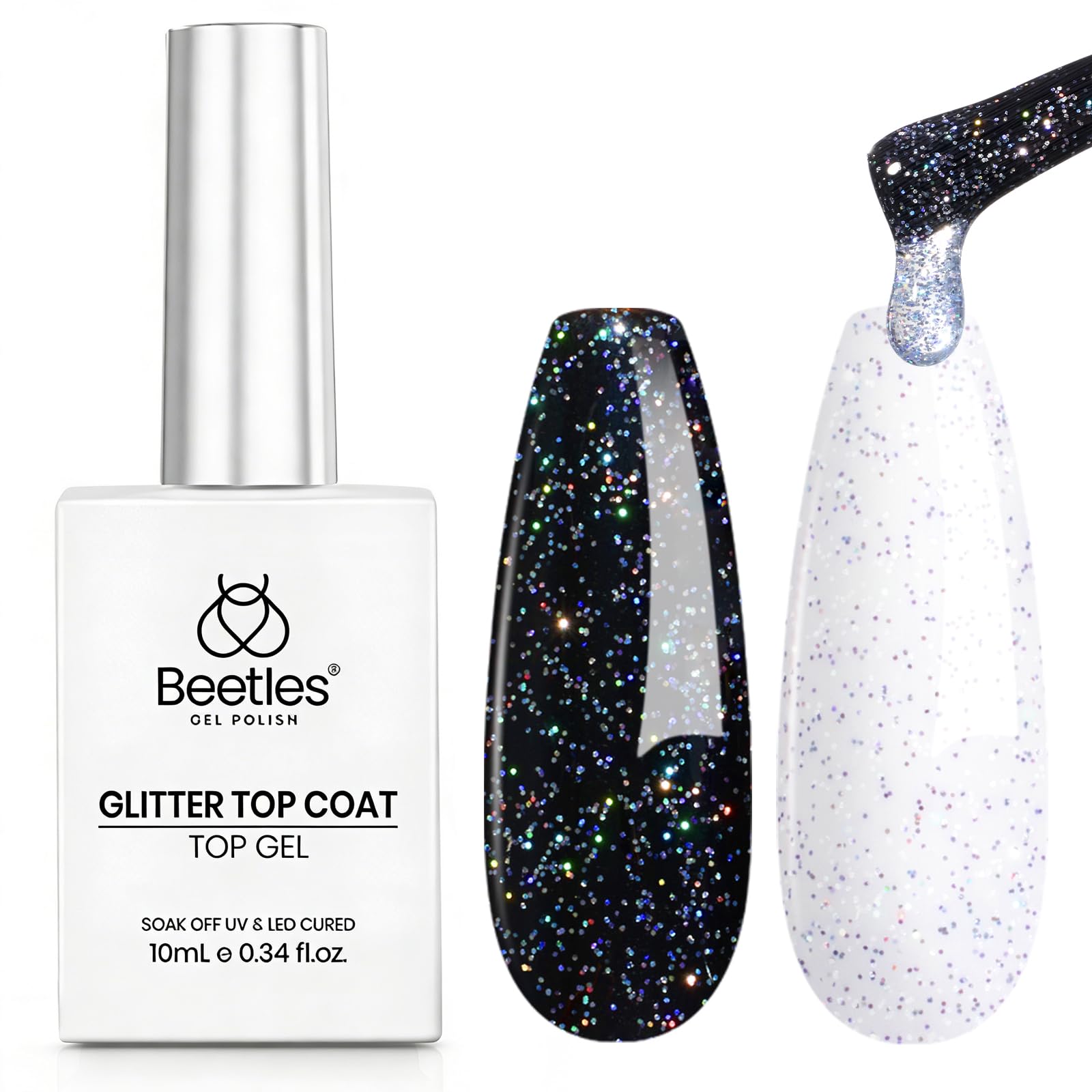 Beetles Heart Gel Top Coat 15ml - Hema Free Glitter Shine No Wipe Top Coat Long-Lasting for Gel Polish, Pink Heart Sparkle Soak Off UV LED Gift for Women
