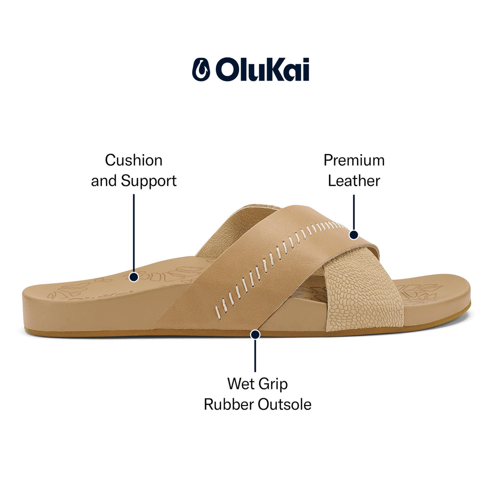 OluKai Kipe'a Olu Women's Slide Sandal, Premium Leather, Relaxed & Dressy Design For Any Occasion, All-Day Comfort & Fit