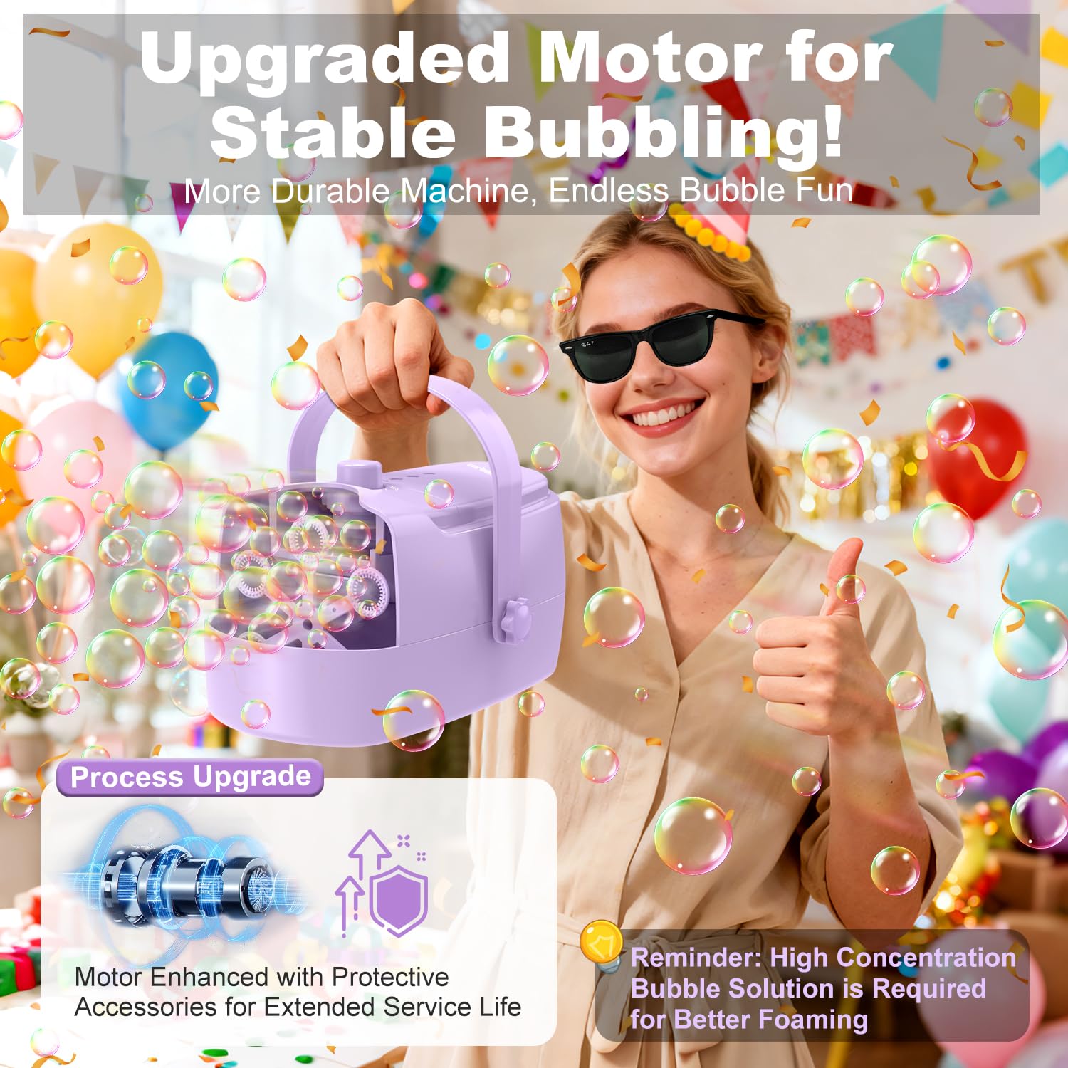 Zerhunt Durable Bubble Machine for Party: 3 Power Modes for Non-Stop Fun - 18000+ Bubbles Per Minute High Output 30 Mins Bubbles per Refill - Kids Safe Auto-Stop for Outdoor Backyard Birthday