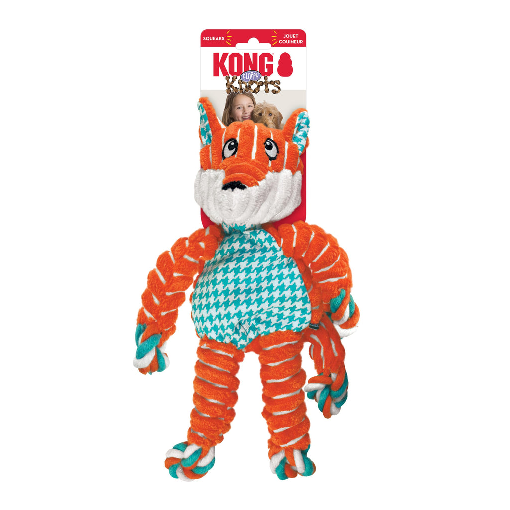 KONG Floppy Knots - Durable No‑Stuffing Squeaky Rope & Plush Dog Toy - for Teething, Playing (Bunny, Small/Medium)