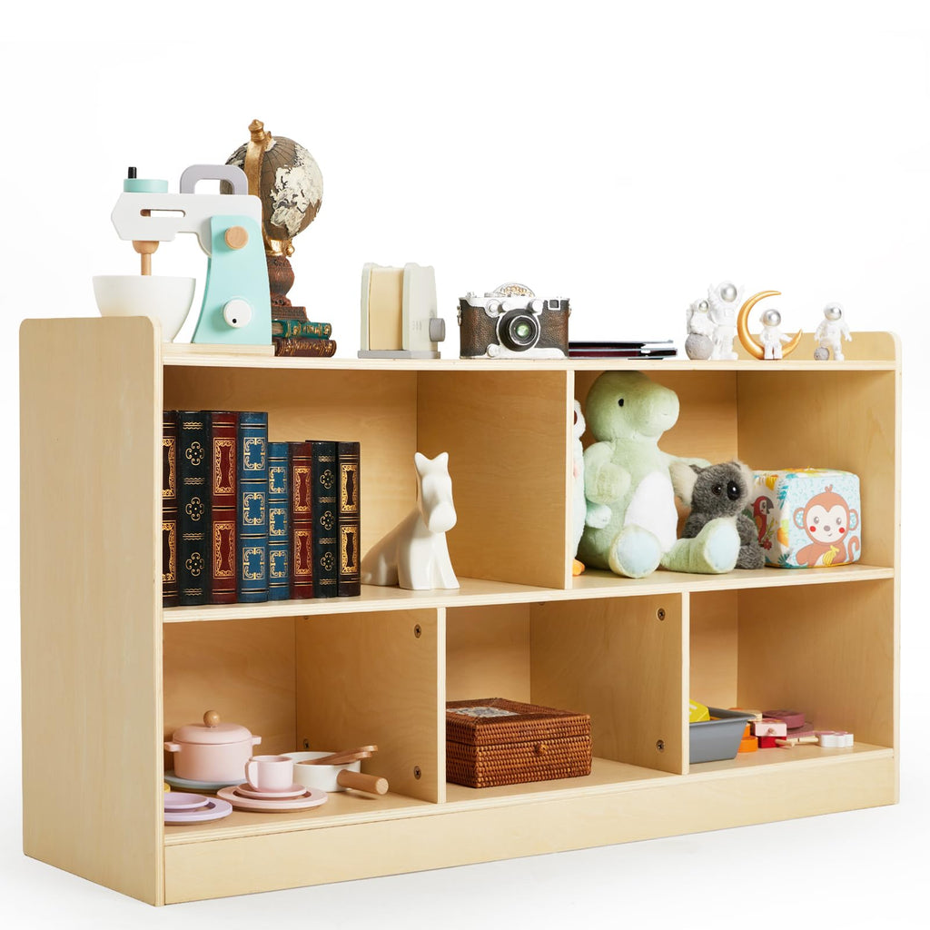 Montessori Shelf, Wooden Toy Storage Organizer for Books Toys, 2 Shelf Bookcase, 5-Section Storage Cabinet, Toddler Book Shelf for Kids Rooms, Playroom, Nursery, Kindergarten (Natural)