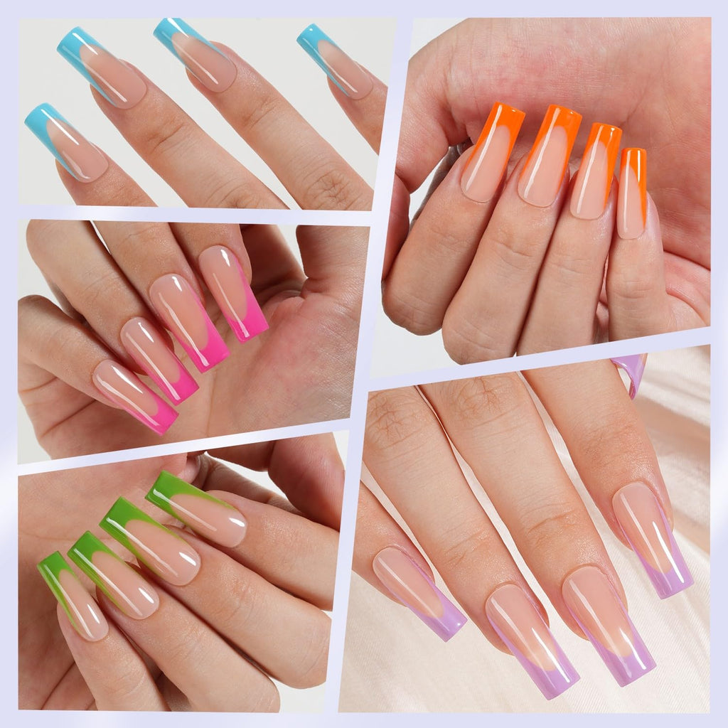 Misssix XBASICTIPS French Tip Press On Nails, 300Pcs French Gel Nail Tips Long Square, Soft Gel Pre-shaped No Need to File 3 in 1 Tips, Fake Nails for Nail Art DIY Extension Designs 15 Sizes