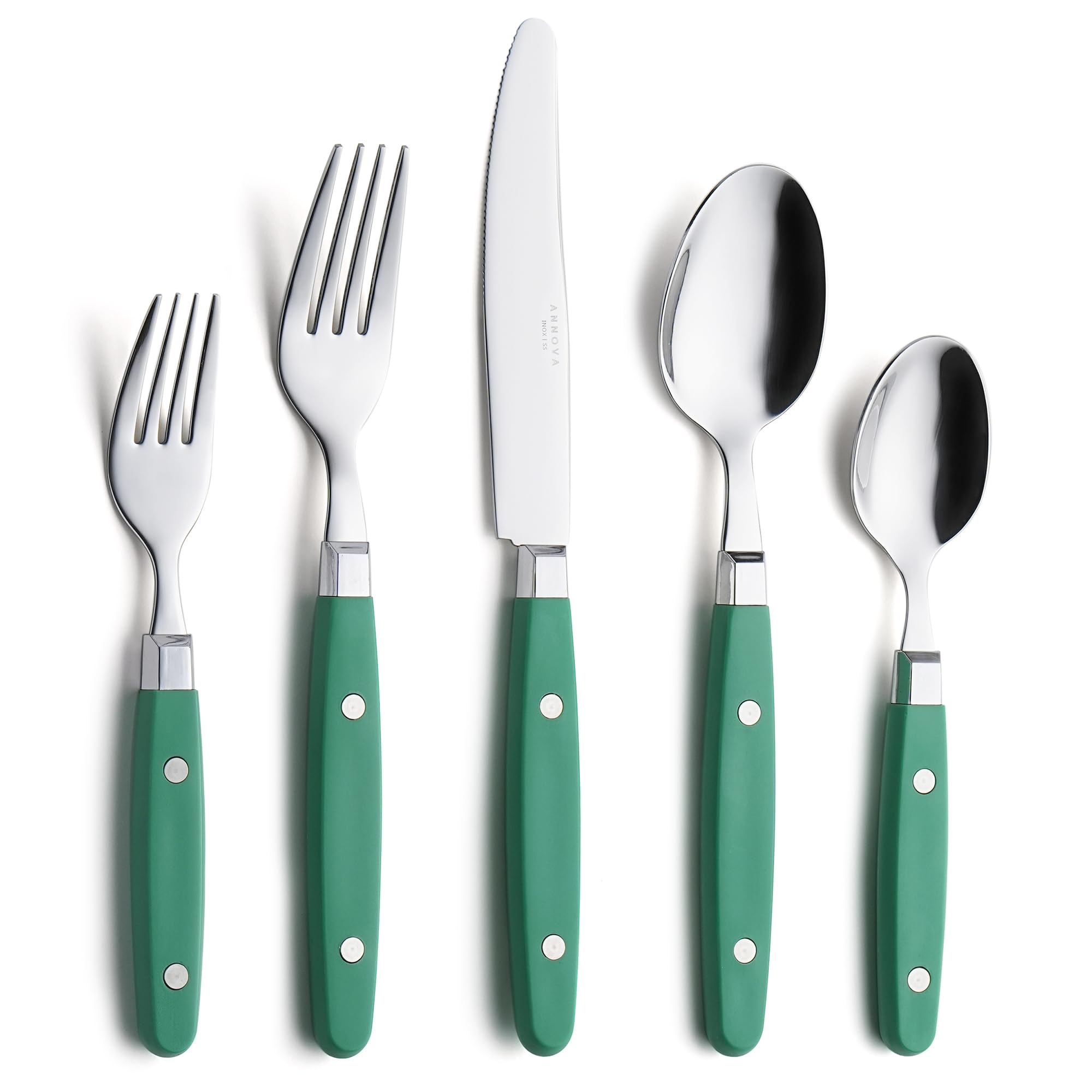 ANNOVA Silverware Set, Retro/Rivet Colorful Stainless Steel Tableware Kitchen Flatware Set Utensils, Includes Dinner Knives, Forks, Spoons, Salad Forks & Dessert Spoons (Brown, 20 Pieces)