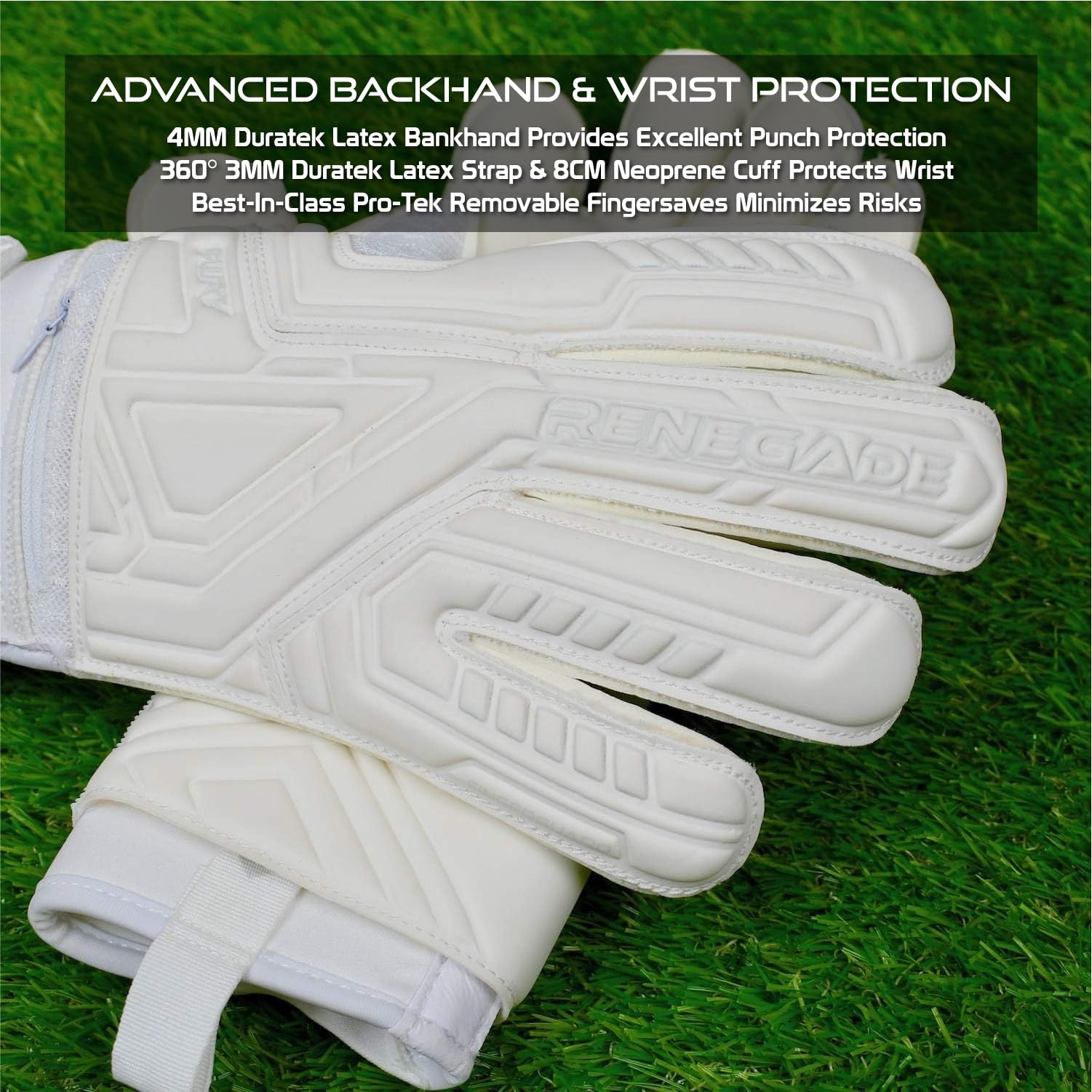 Renegade GK Fury Goalie Gloves with Microbe-Guard - Adult, Youth, Kids (Sizes 6-11) Pro-Tek Fingersaves & 4+3MM Giga Grip | High Performance Pro-Level Goalkeeper Glove | Based in USA
