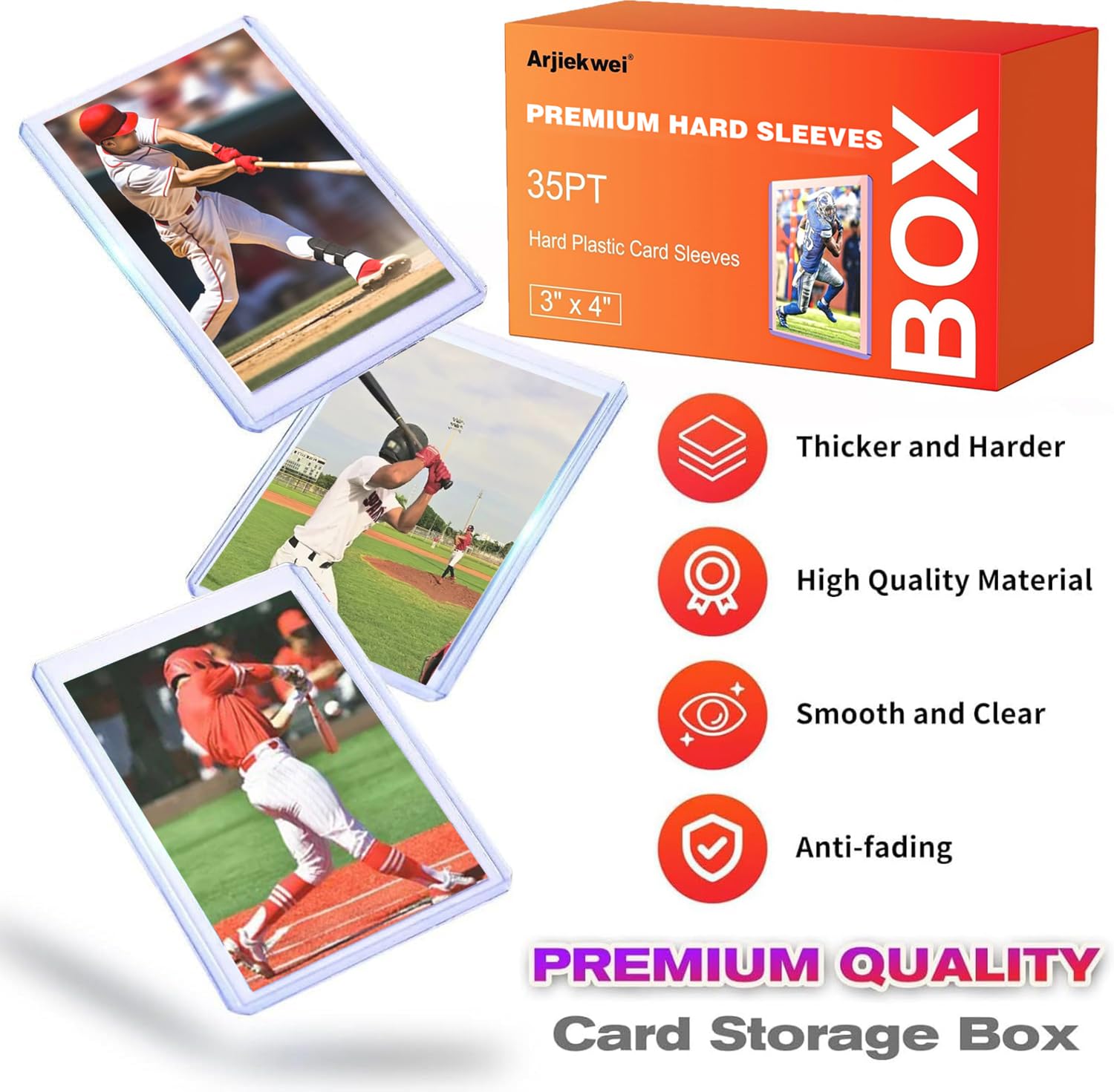 2000 Pack Card Sleeves Hard Plastic, Arjiekwei 3"X4" Baseball Cards Protectors Plastic, Premium Card Holder for Trading Sports Baseball Football Game Cards (1000 Rigid + 1000 Clear)
