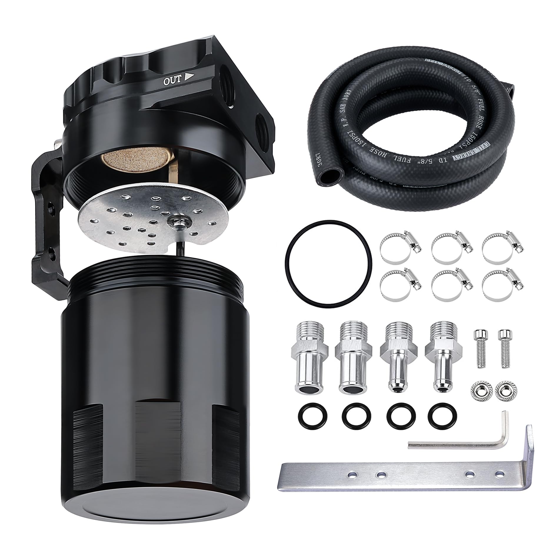 EVIL ENERGY Oil Catch Can, 300ML Universal Baffled Catch Can Kit with 5FT 3/8 Inch Hose, Aluminum Air Oil Separator Upgraded Internal Filter