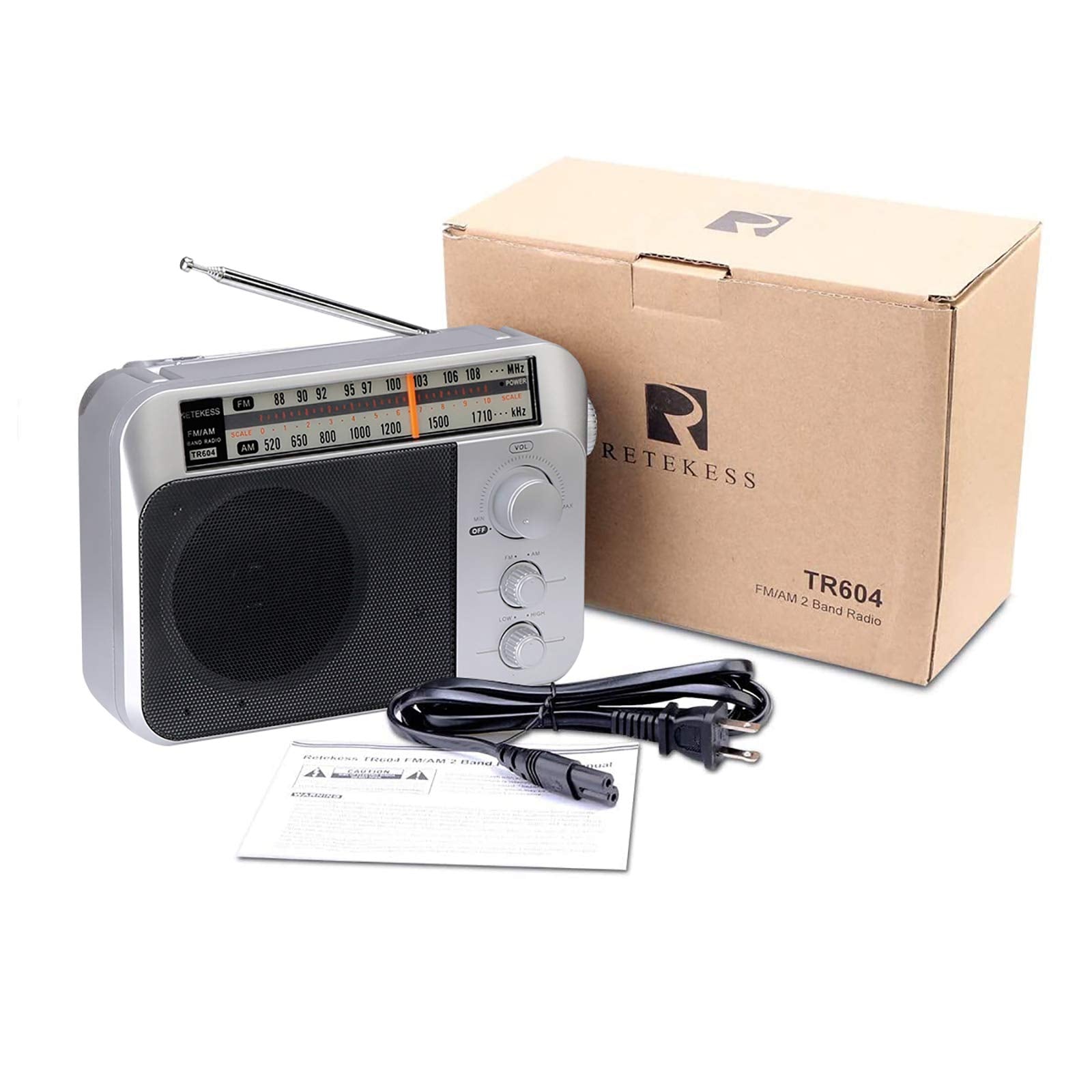 Retekess TR604W AM FM NOAA Radio, Portable Emergency Weather Radios with Best Reception, AC or D Battery Powered, with Clear Dial and Large Knob, Suit for Home (Black)