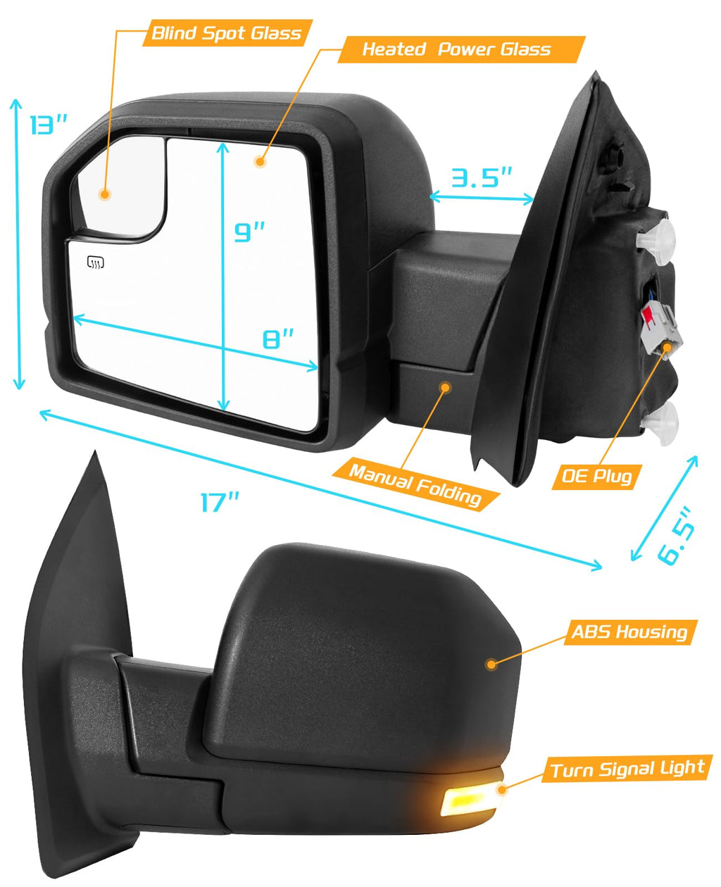 For Ford F150 Side Mirror Replacement Fits F150 Left Driver Side Mirror | Fits Ford F150 2015 2016 2017 2018 2019 2020 Side View Mirror | 6 PINS | FO1320556 | w/Heated Turn Signal Light