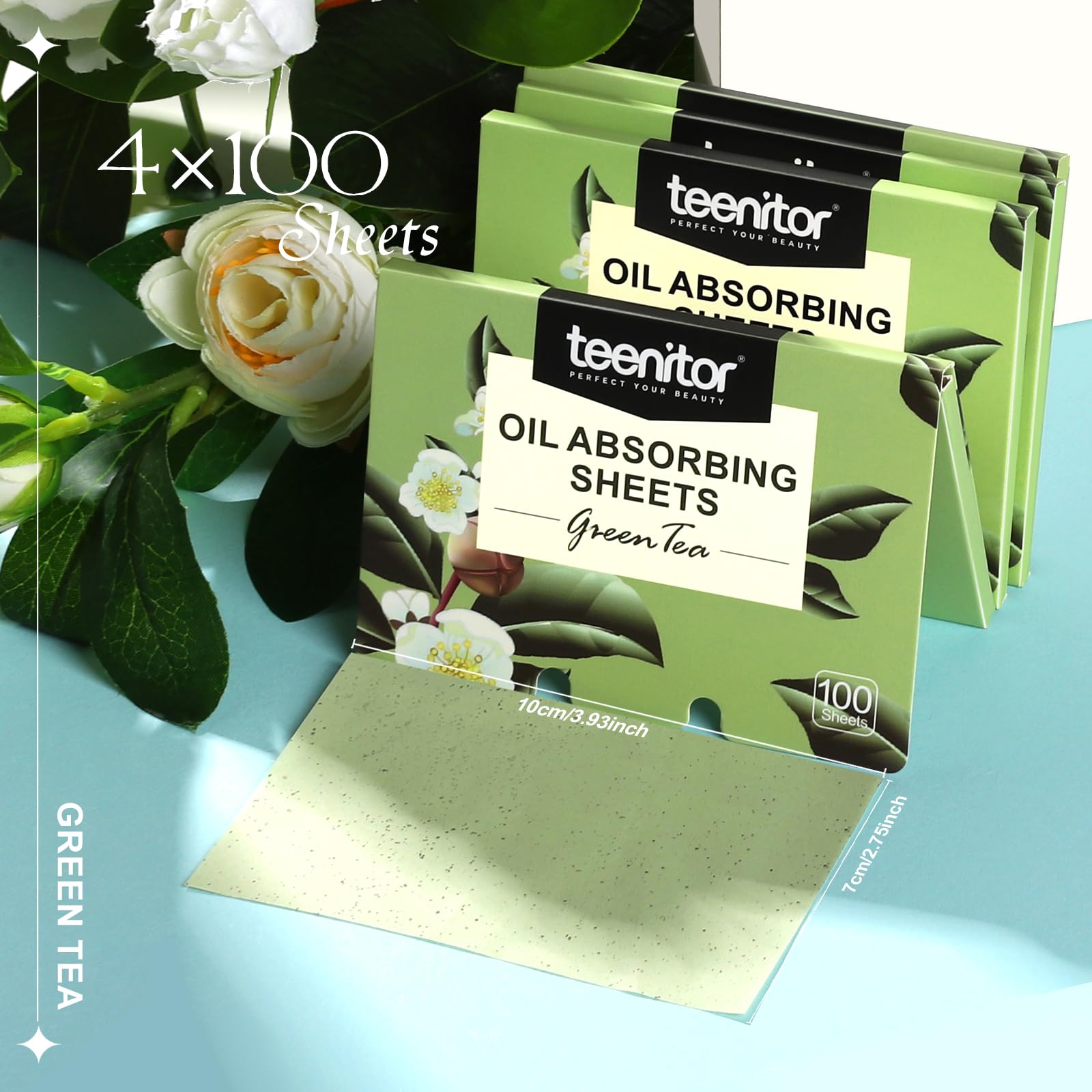Teenitor Oil Blotting Sheets for Face, 100 Sheets Green Tea Oil Absorbing Tissues Paper, Large 10cmx7cm Oil Blotters