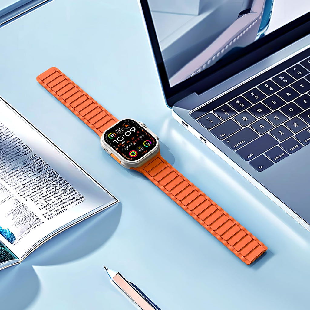 THWALK Magnetic Link Solo Loop Sport Silicone Bands Compatible with Apple Watch Ultra 3/2/1 49mm, Series 11/10 46/42mm, 9/8/7 45/41mm, SE 6/5/4 44/40mm, 3/2/1 42/38mm for Women Men