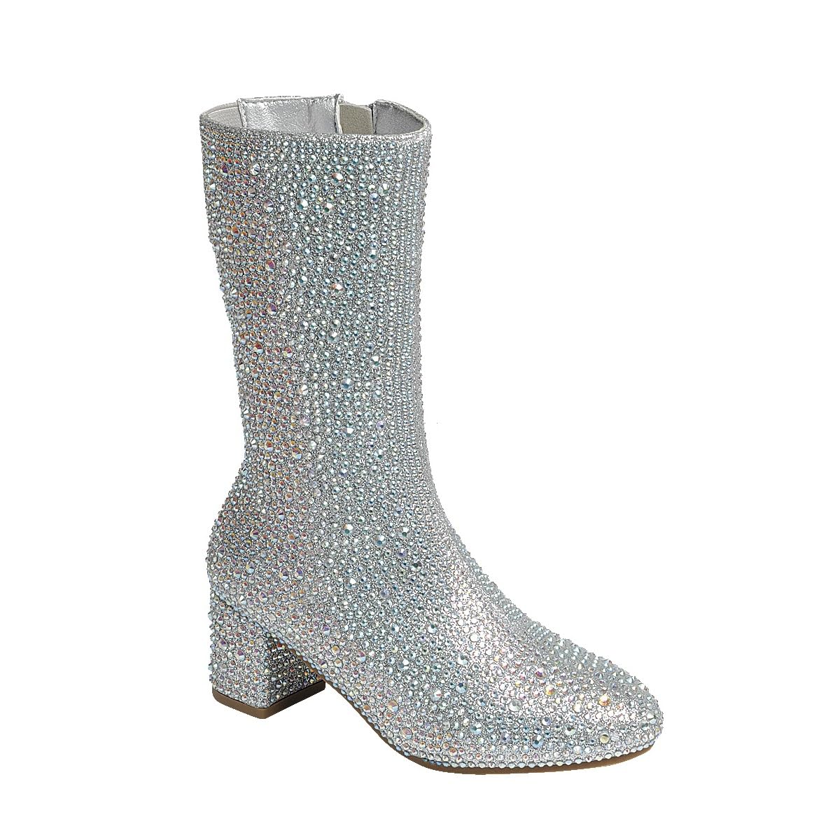 ABSOLEX Girl's Rhinestone Round Toe Knee High Chunky Low Heel Boot