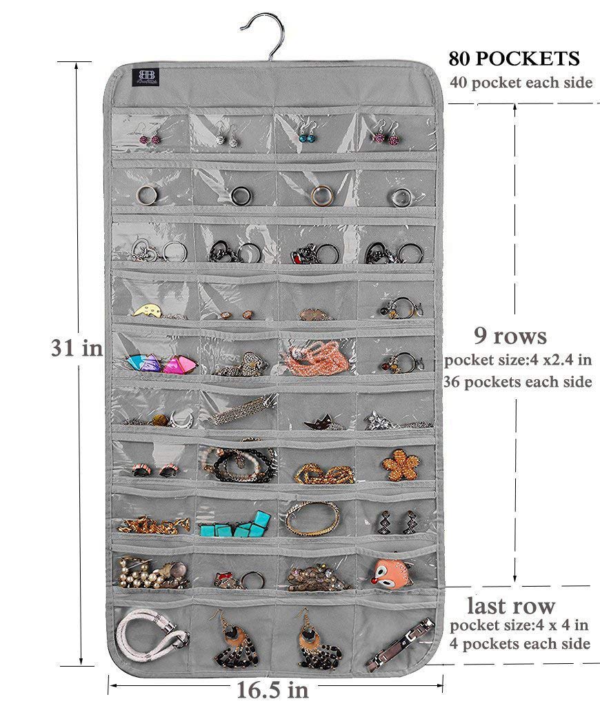 BB Brotrade Hanging Jewelry Organizer,Accessories Organizer,80 Pocket Organizer for Holding Jewelries（Beige）