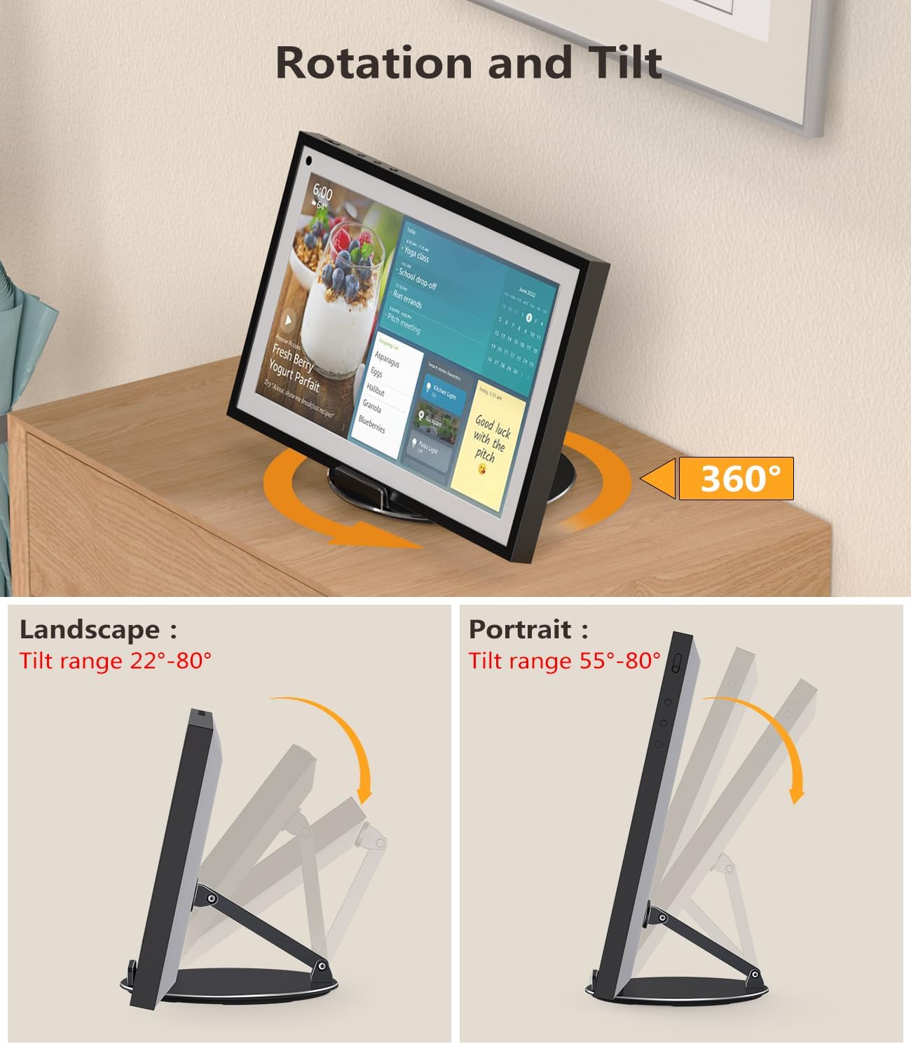 Laivli Swivel and Tilt Stand Compatible with Echo Show 15 (1st, 2nd Gen)/ 21, Supports Portrait and Landscape Orientation