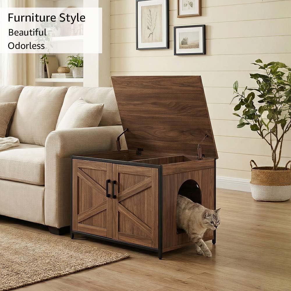unipaws Extra Large Cat Litter Box Enclosure for Self-Cleaning & Automatic Litter Boxes, Tall Cabinet with Charging Station, Wooden Dog Proof Hidden Cat House for Top Entry Litter Box