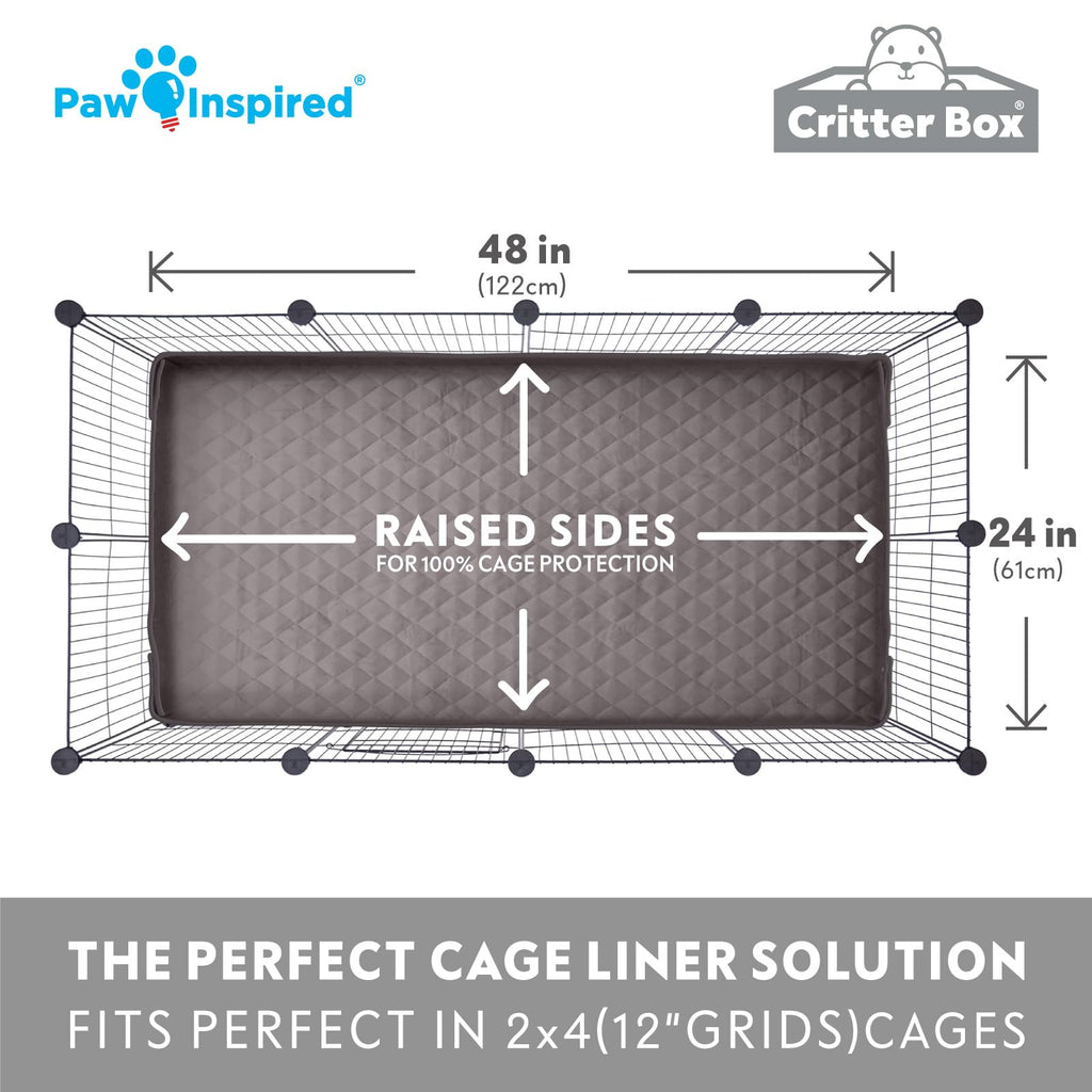 Paw Inspired Critter Box Washable Cage Liner with Raised Sides, Fleece Bedding with Waterproof Bottom, Edge Protected Pee Pads for Guinea Pigs, Rabbits, Hamsters, Small Animals (Midwest Size)
