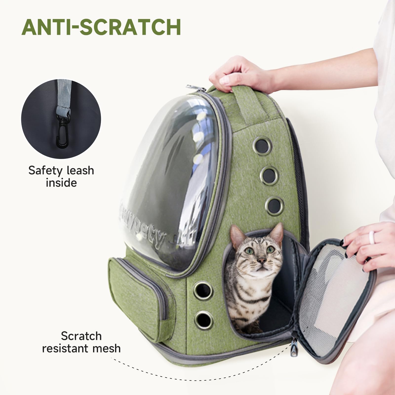 Cawypety Cat Backpack Carrier, Breathable Cat Carrier Large Space Bubble Pet Backpack for Kitty Small Dog up to 12lbs, Transparent & Foldable Pet Carrier for Travel Hiking (Black