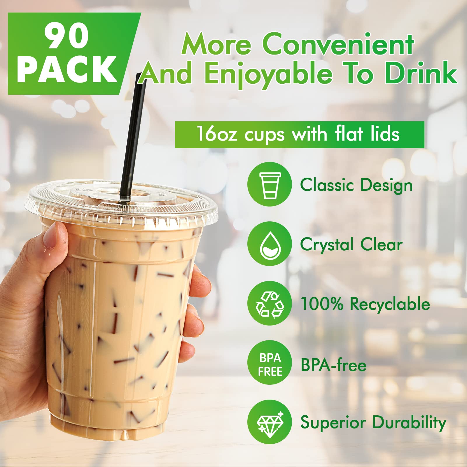 Lilymicky 200 Sets 10 oz Clear Plastic Cups With Flat Lids, 10 Ounce Disposable Drinking Cups for Smoothie, Slurpee, or Any Cold Drinks