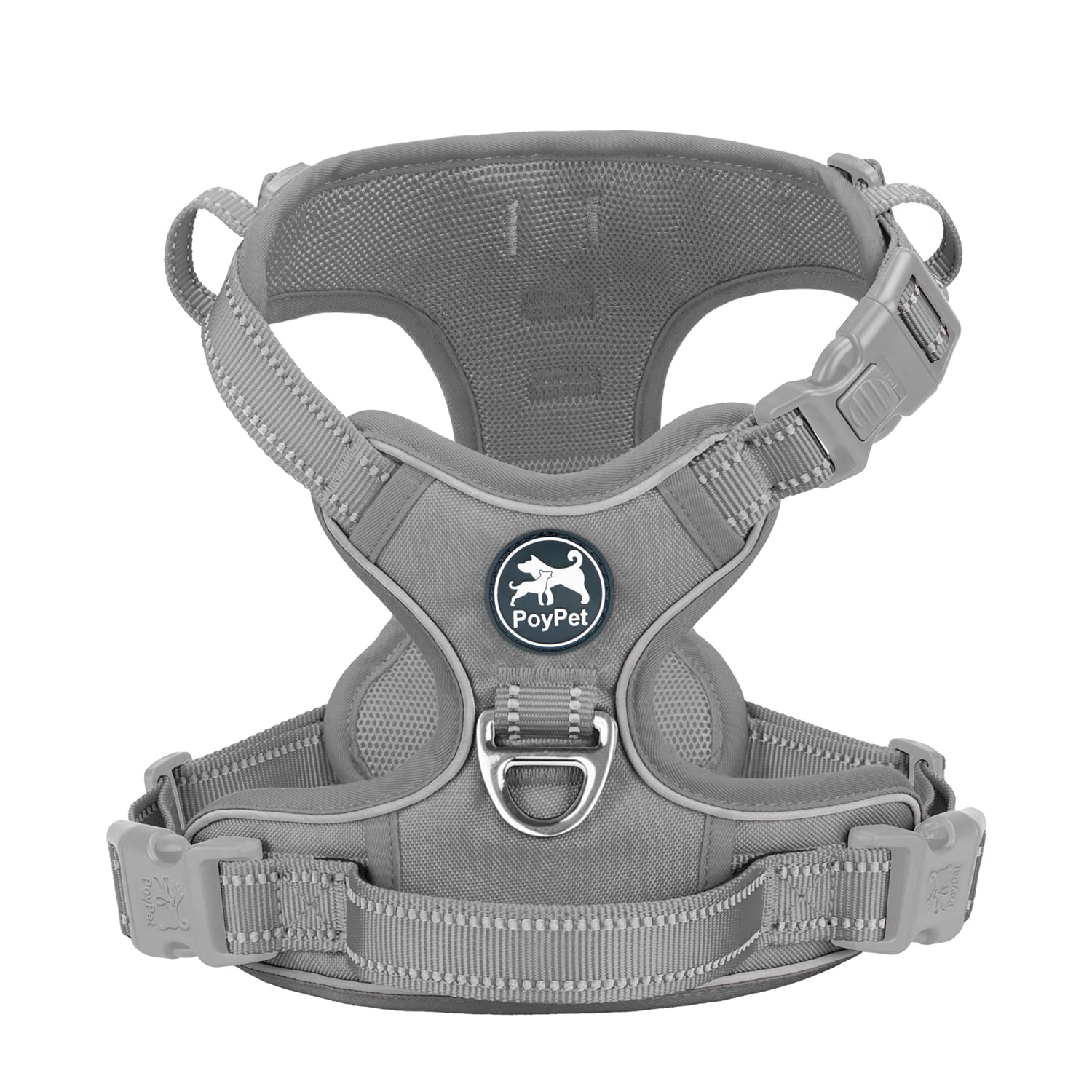 PoyPet Dog Harness No Pull, Reflective Vest Harness with Front & Back 2 Clips and Easy Control Handle for Small Medium Large Dog (XS, Black)