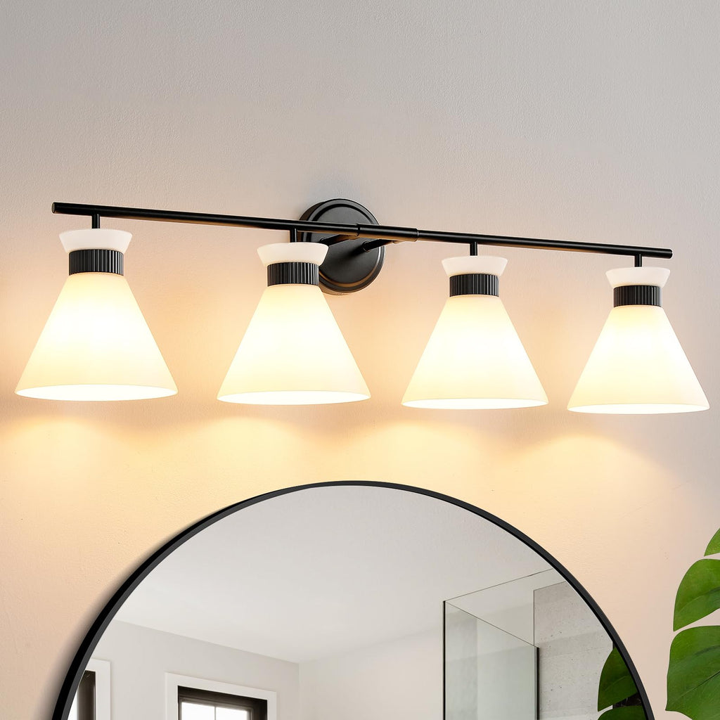 WOSHITU Gold Bathroom Light Fixtures: Modern Vanity Lighting Fixtures 2 Lights for Bathroom Mid Century Vanity Light Sconces Over Mirror with Frosted Milky Glass for Bath Bedroom Makeup