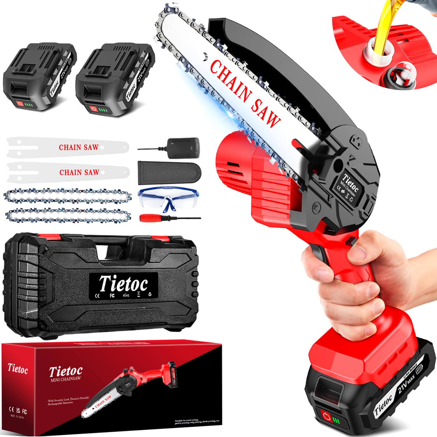 Tietoc Chainsaw 6 Inch Mini Electric Chainsaw Cordless Battery Powered, Hand Held Saw for Wood/Trees Trimming, Tools for Household and Garden, Chain Saw Gift for Men Dad Husband Fathers Gardener 2026
