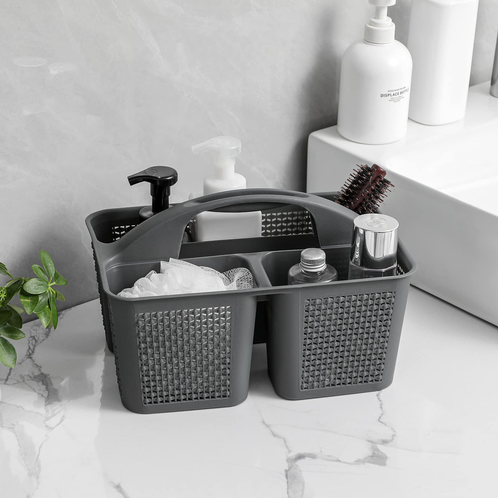 UUJOLY Plastic Portable Shower Caddy Basket Bucket, Cleaning Shower Basket with Handle Compartments Storage Basket Organizer for Bathroom Kitchen College Dorm Sink, Beige