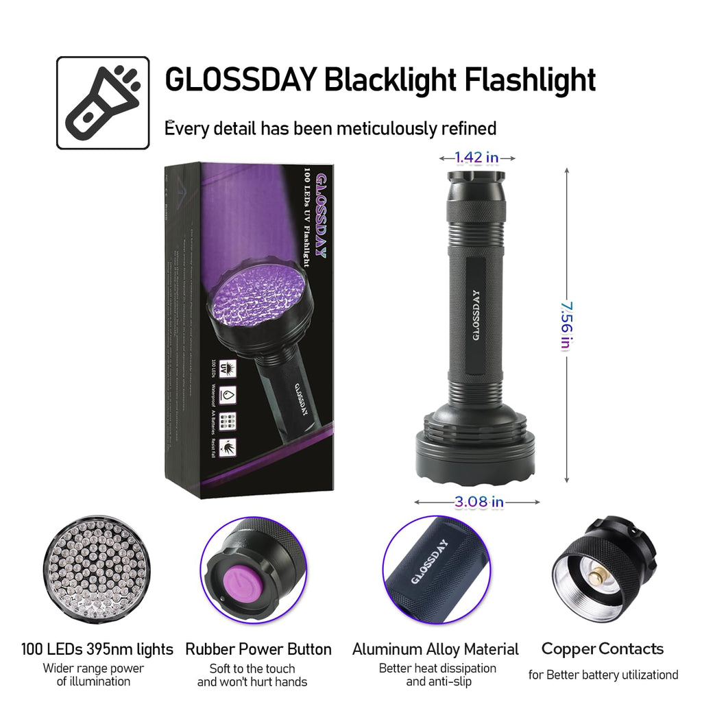 GLOSSDAY Blacklight Flashlight 68 LED UV Flash Light,Ultraviolet Flashlight Black Light Professional Pet Urine Detector for Dog/Cat Urine,Pet Stains,Hunting Scorpions