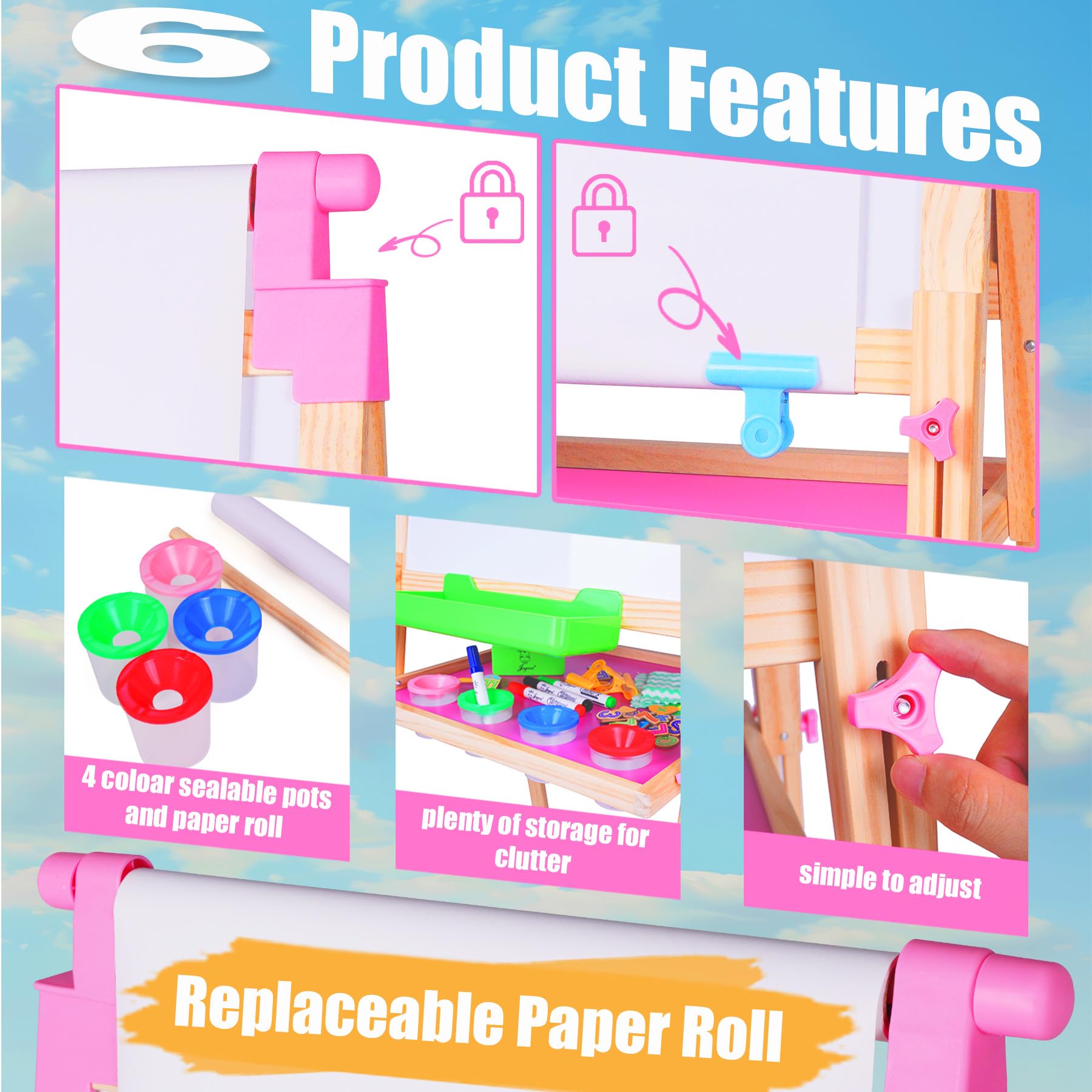 JOYOOSS Easel for Kids Art Easel Kids Easels for Toddlers,Wooden Kid Easel with Paper Roll - Adjustable Magnetic Double Sided Kids Dry Erase Board,Birthday Gifts for 1-12 Year Old Girls or Boys Blue