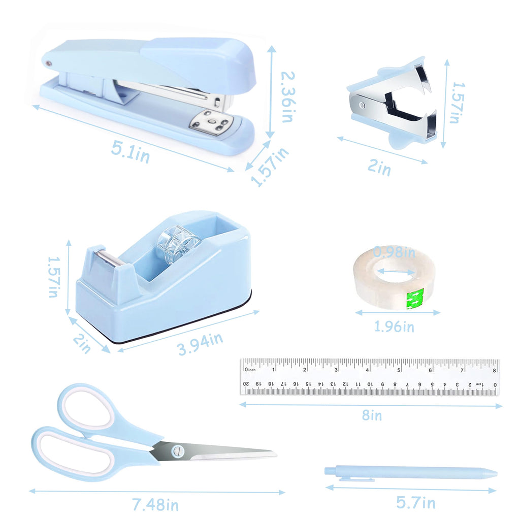Dimonluce Office Desk Accessories, Black Office Supplies Accessories with Tape Dispenser, Stapler, Staple Remover, 1000 Staples, Tape, Clips Set, Ruler, Scissor, Pen