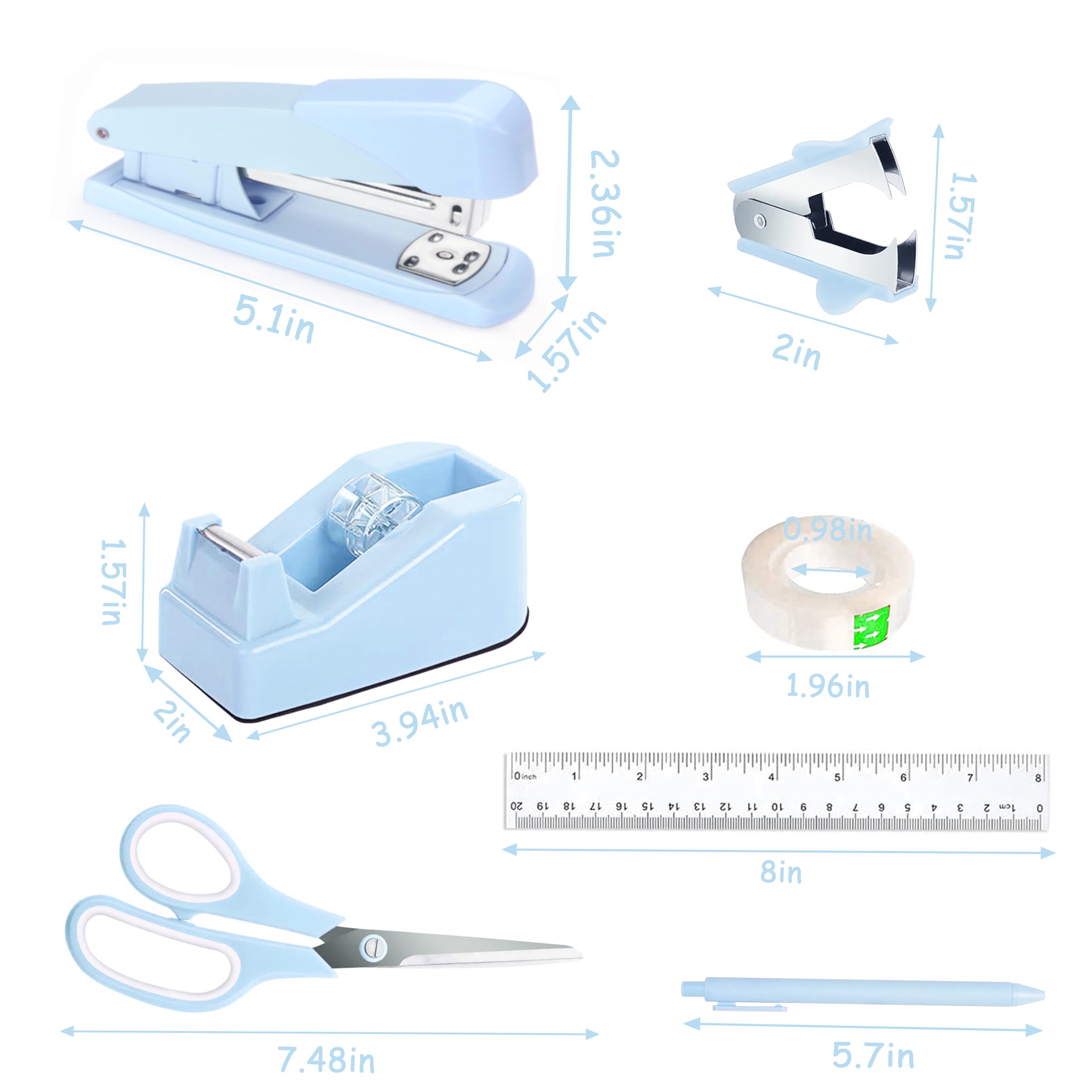 Dimonluce Office Desk Accessories, Black Office Supplies Accessories with Tape Dispenser, Stapler, Staple Remover, 1000 Staples, Tape, Clips Set, Ruler, Scissor, Pen