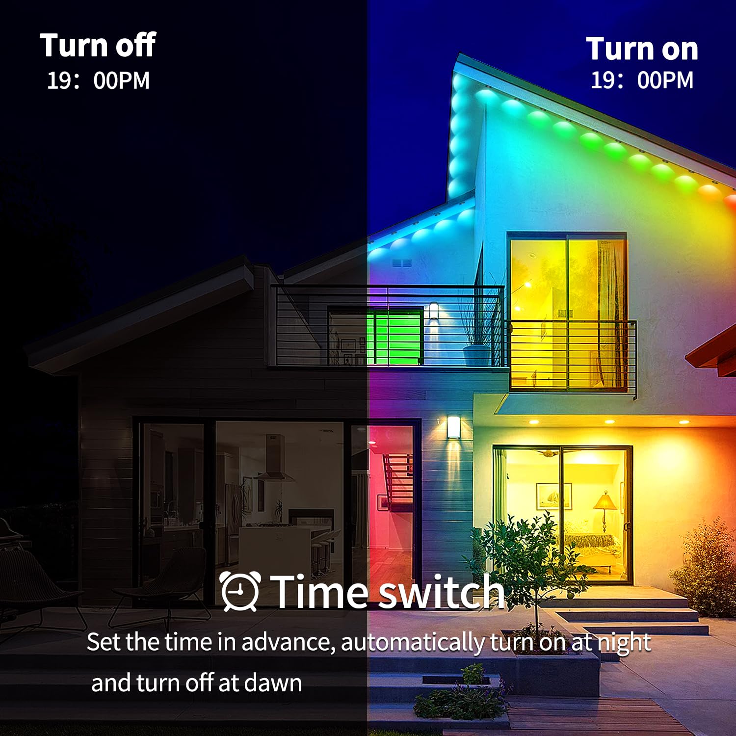Yocrostar Permanent Outdoor Light,60ft RGB Eave Lights with App Control Remote,IP67 Waterproof LED Lights,Music Sync Outside Light for House,Halloween,Roof,Garden,Christmas Decorations