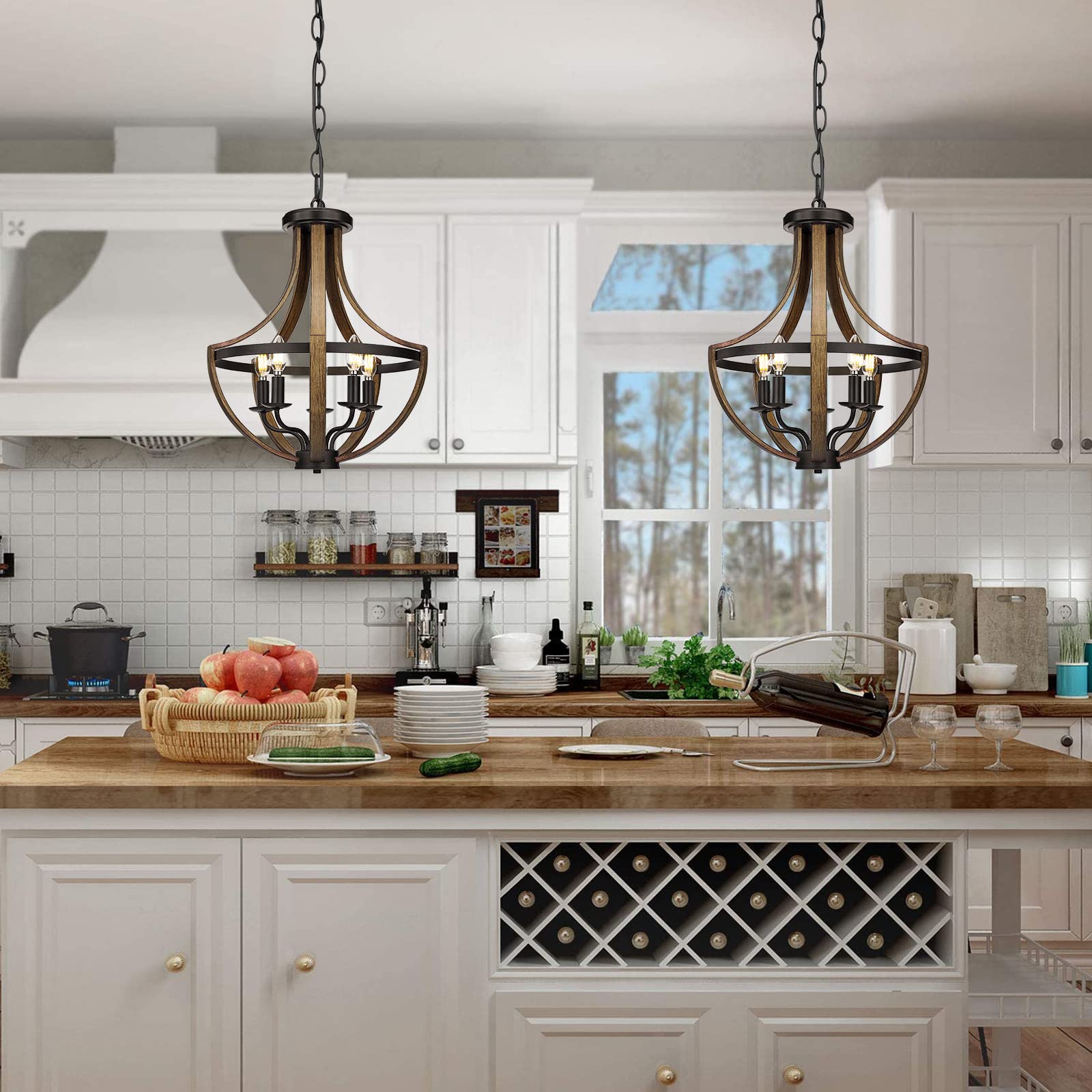13.1" Modern Farmhouse Hanging Pendant Lighting, 4-Light Rustic Interior Flush Mount Ceiling Light Fixture, Vintage Chandelier for Hallway Foyer Dining Room Entryway Kitchen Island Bedroom