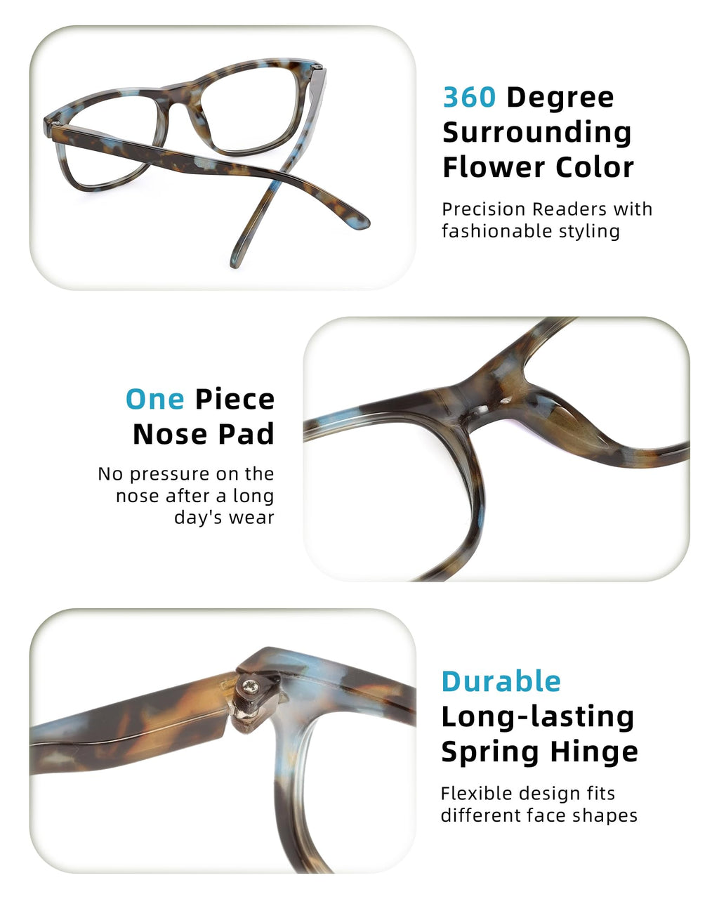 JOLISU Reading Glasses For Women - 5 Pack Stylish Readers For Womens Men Spring Hinge Eyeglasses -Blue Light Blocking Protection Frame (0.50)